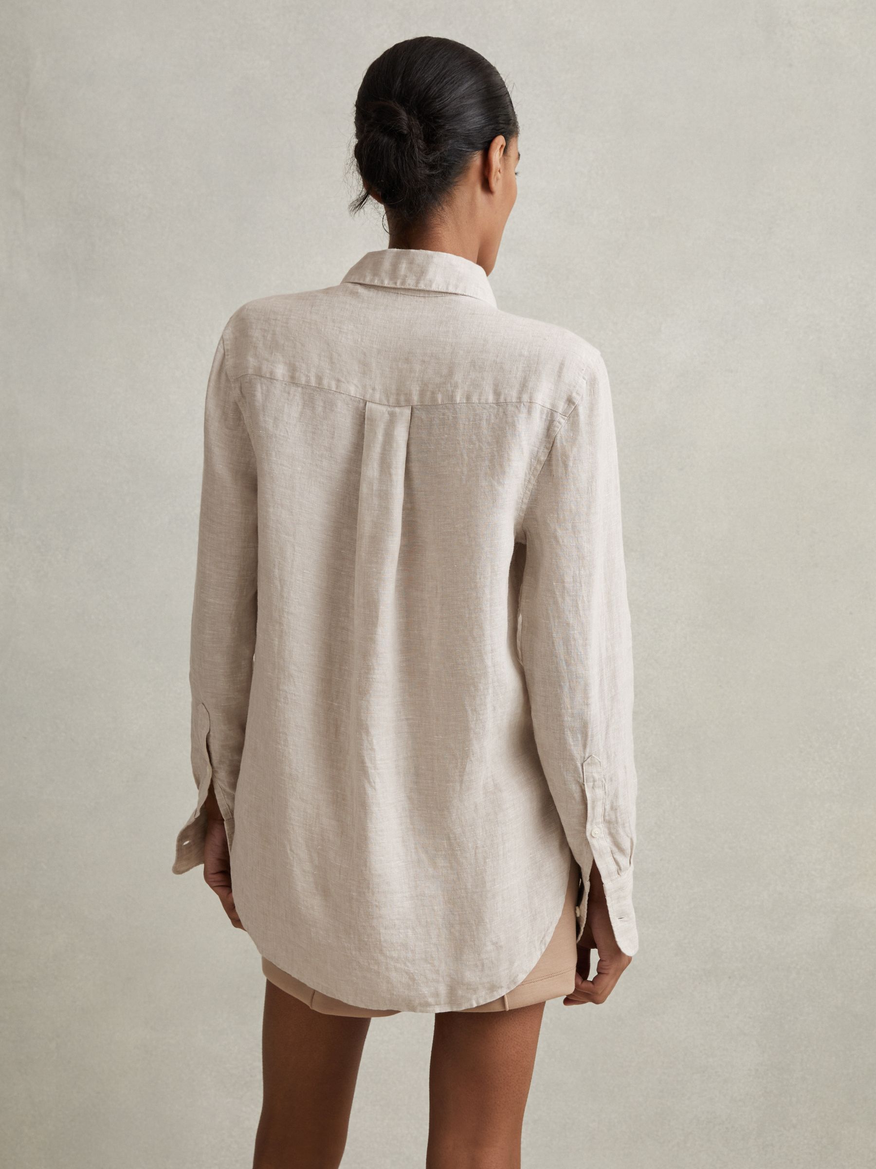 Linen Button Through Shirt in Neutral - Image 4 of 5