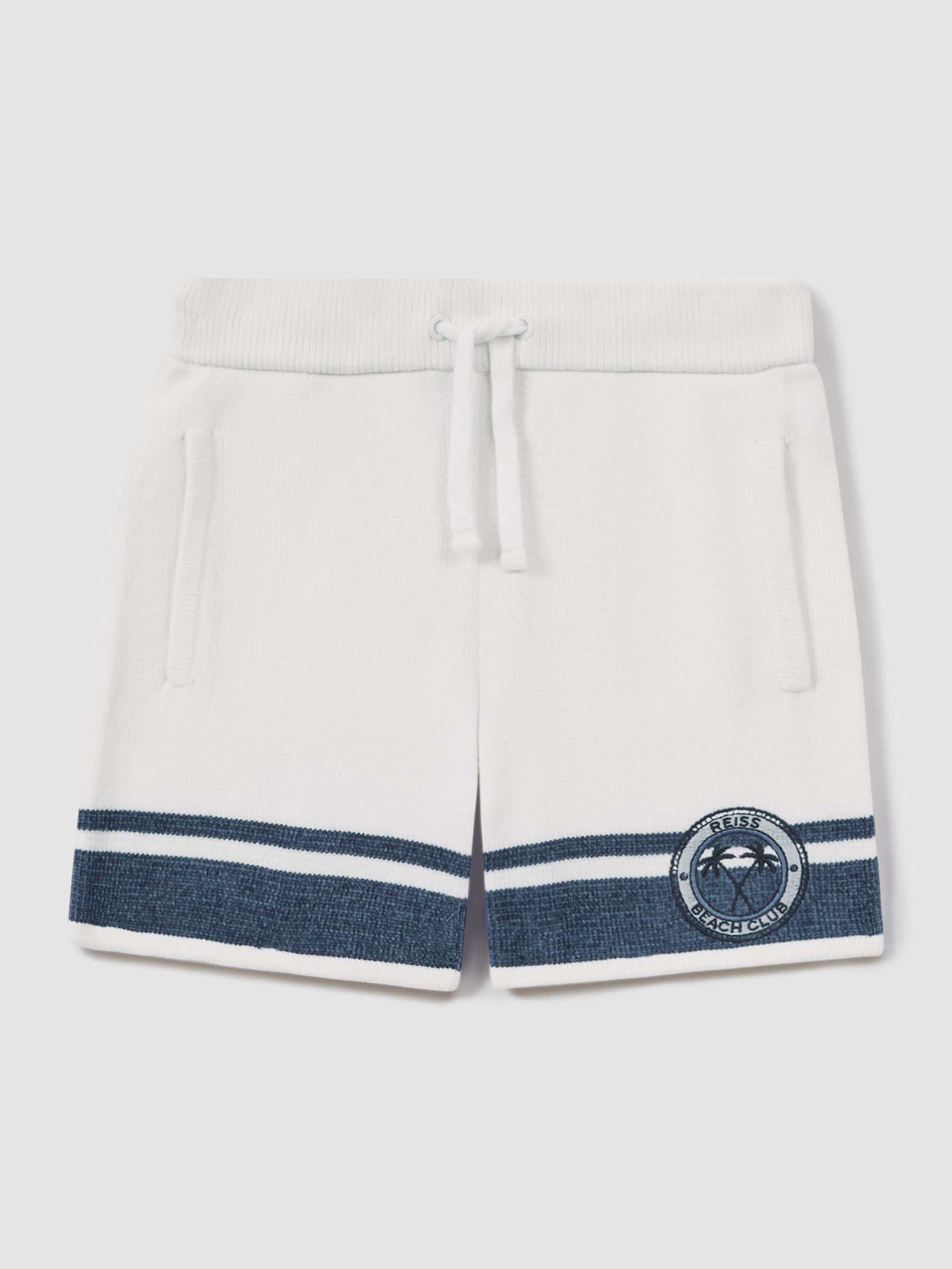 Junior Velour Drawstring Shorts in Optic White/Airforce Blue - Image 2 of 4 Junior Velour Drawstring Shorts in Optic White/Airforce Blue - Image 2 of 4