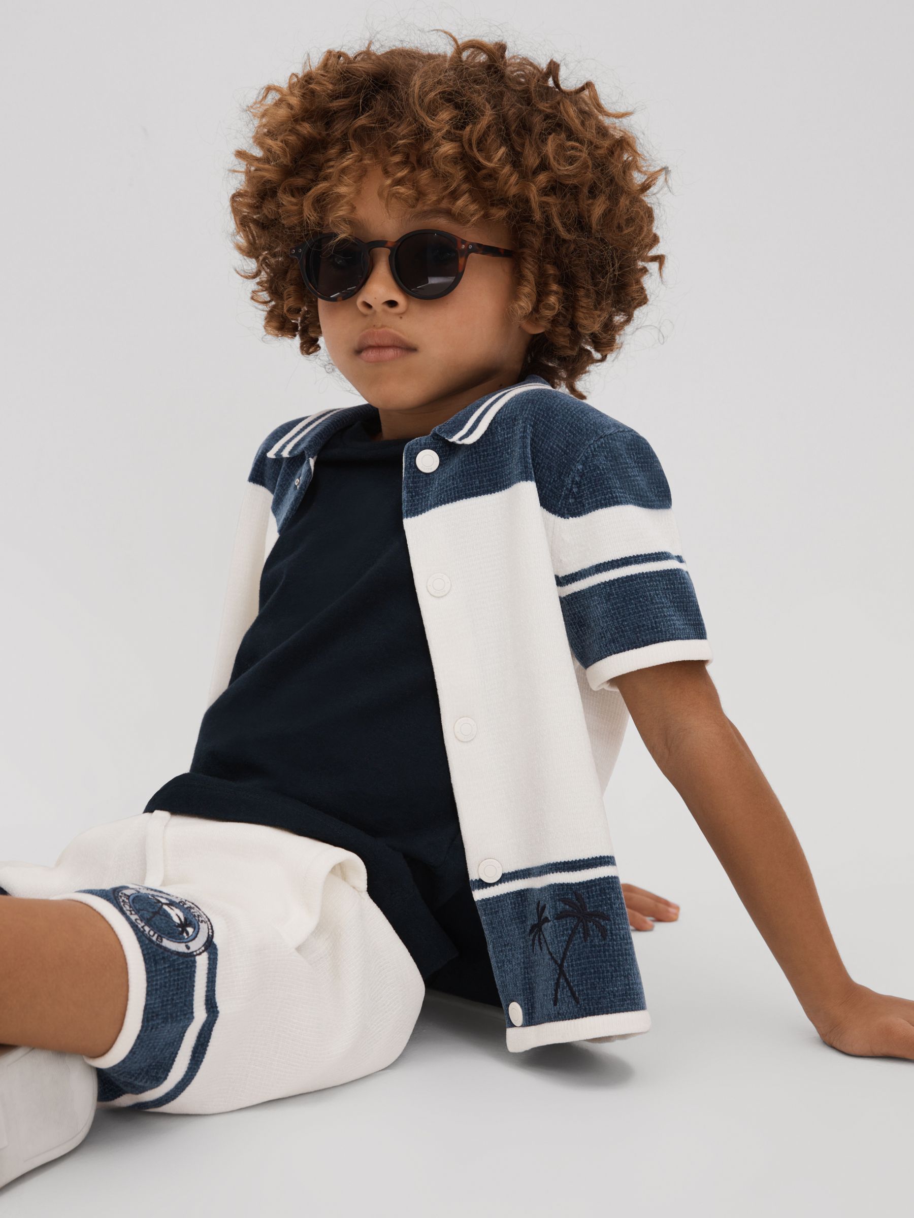 Junior Velour Drawstring Shorts in Optic White/Airforce Blue - Image 3 of 4