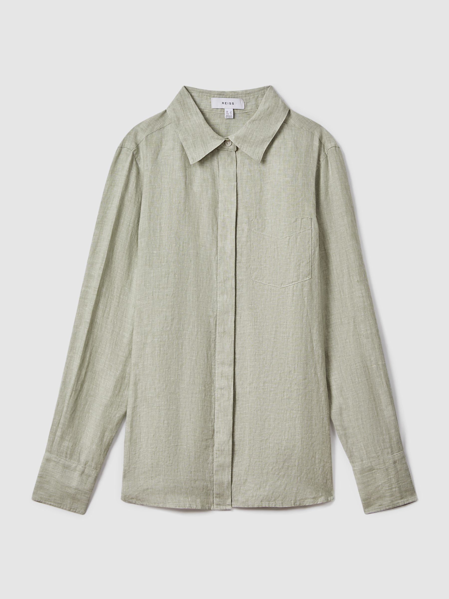 Linen Button-Through Shirt in Sage - Image 2 of 5