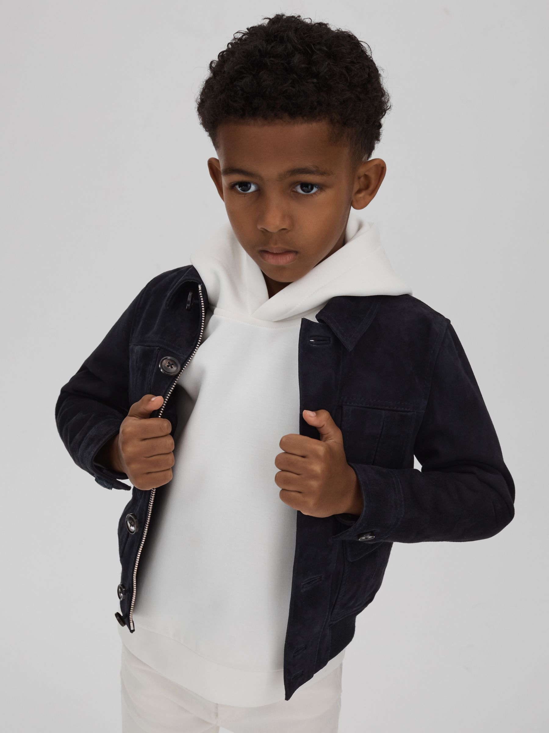 13-14 yrs Suede Front Pocket Jacket in Navy - Image 3 of 5