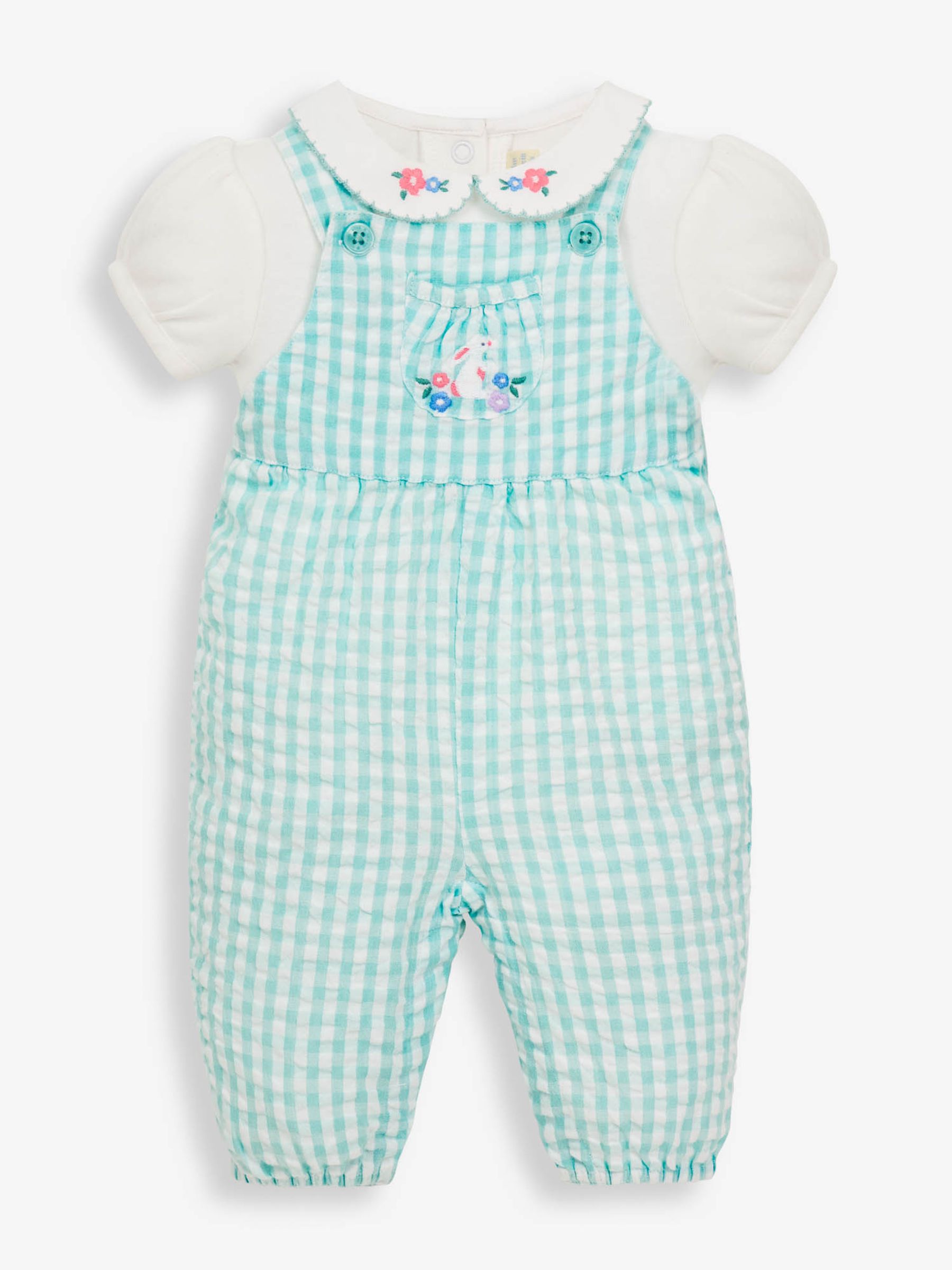 Duck Egg 2-Piece Gingham Baby Dungarees & Bodysuit Set - Image 1 of 1