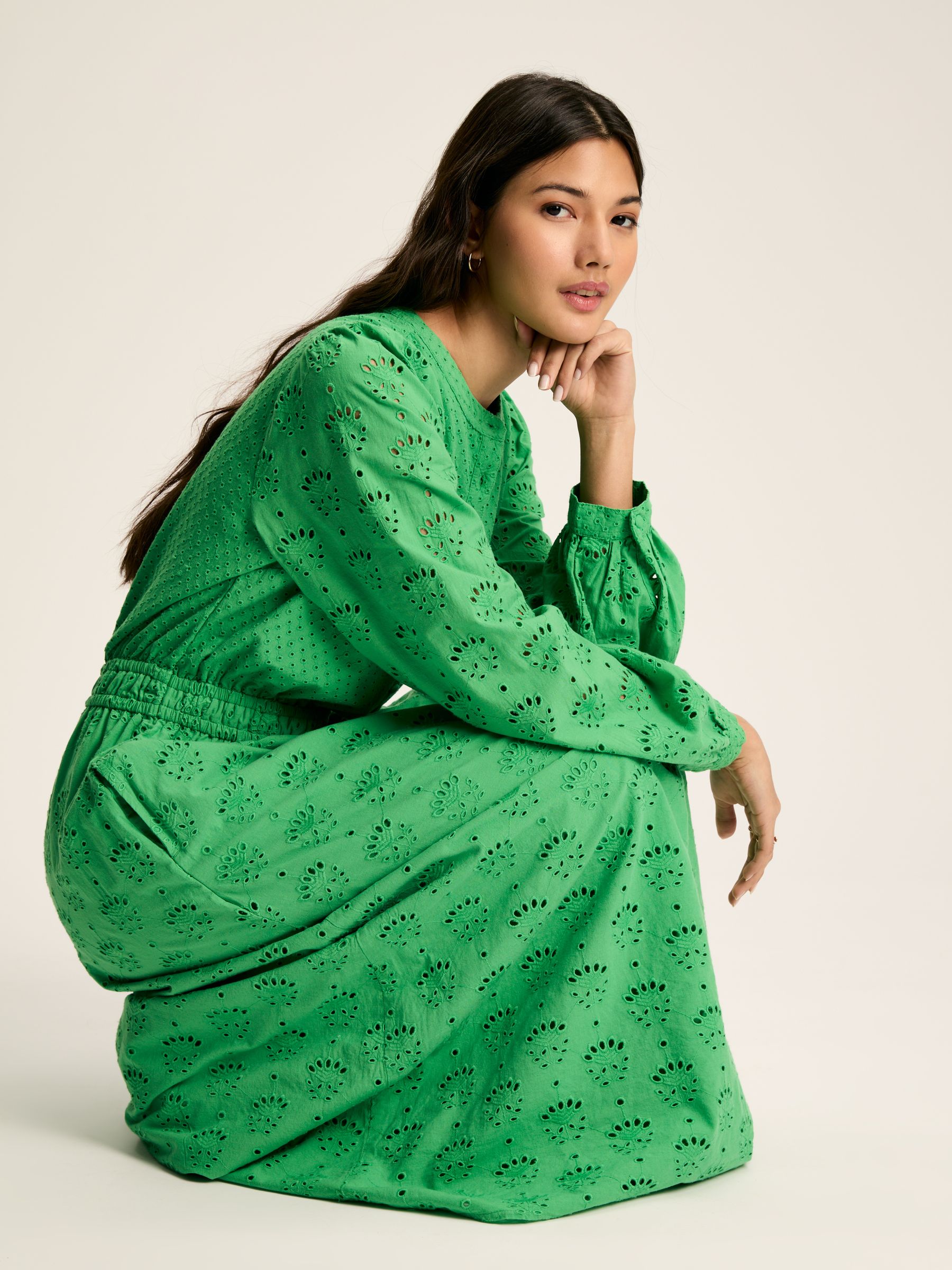 Cassie Green Broderie Maxi Dress - Image 3 of 6