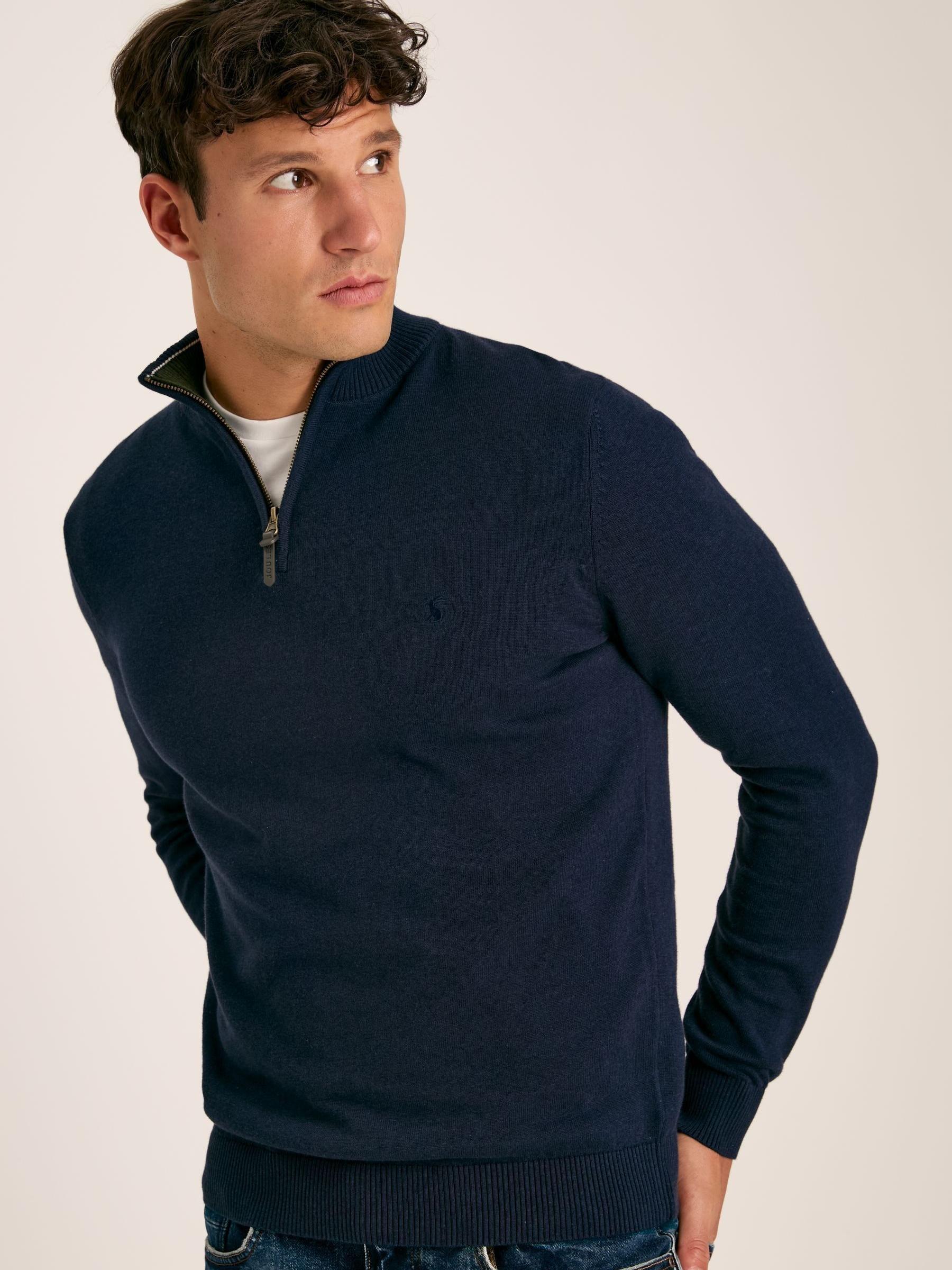 Hillside Navy Blue Quarter Zip Knit Jumper - Image 1 of 6