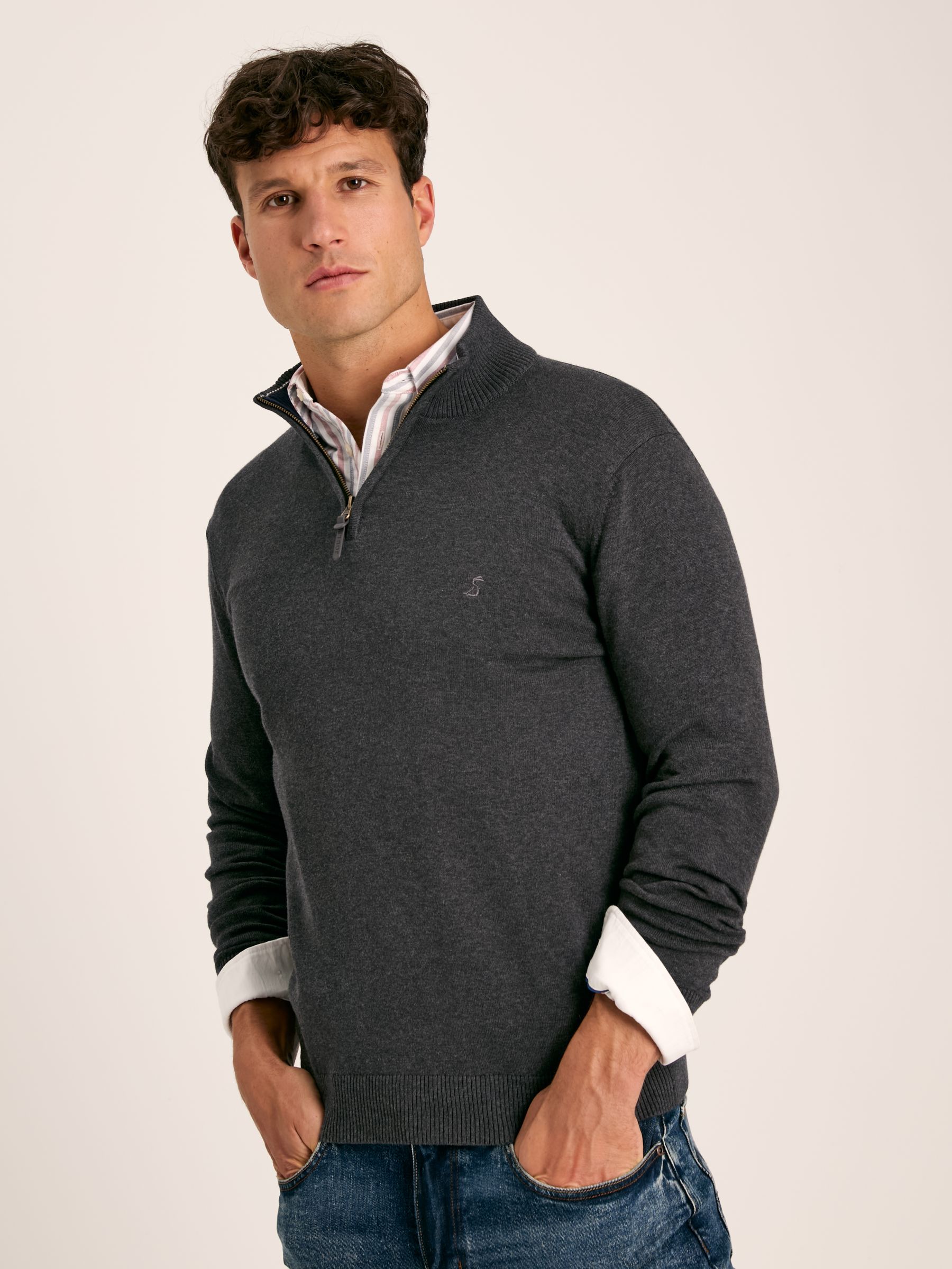 Hillside Grey Quarter Zip Knit Jumper - Image 1 of 6