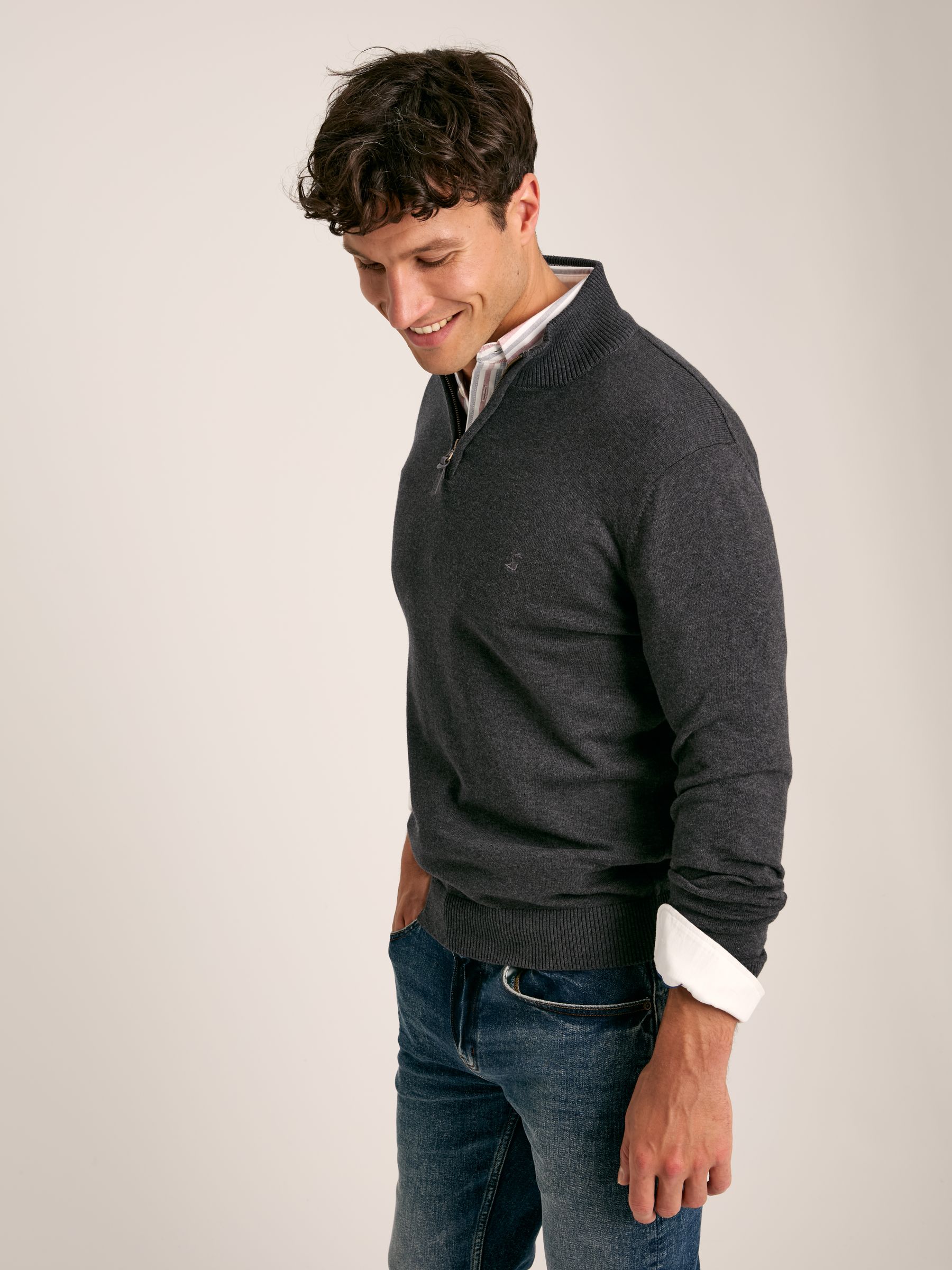 Hillside Grey Quarter Zip Knit Jumper - Image 3 of 6