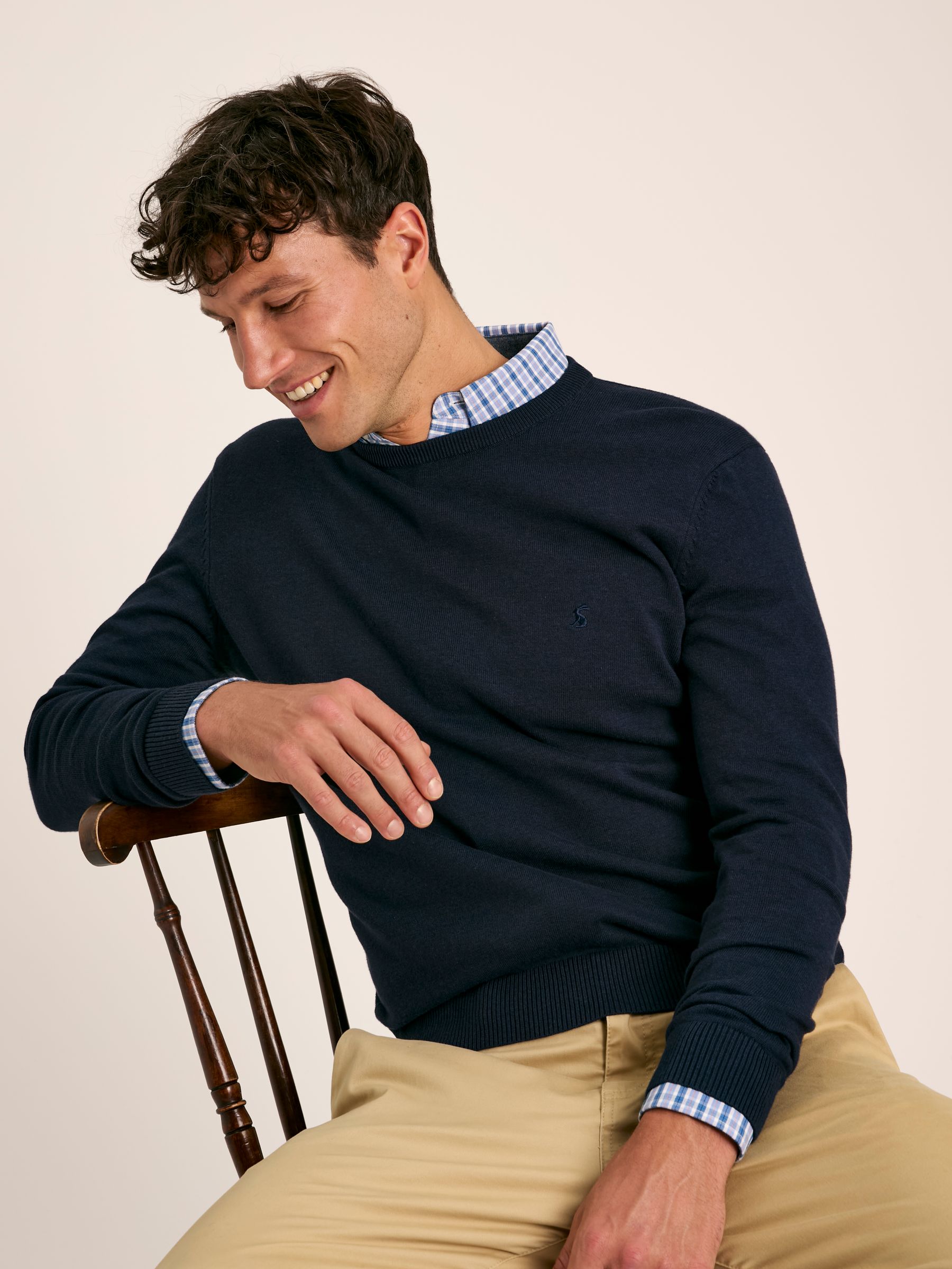 Jarvis Navy Blue Crew Neck Knitted Jumper - Image 1 of 6