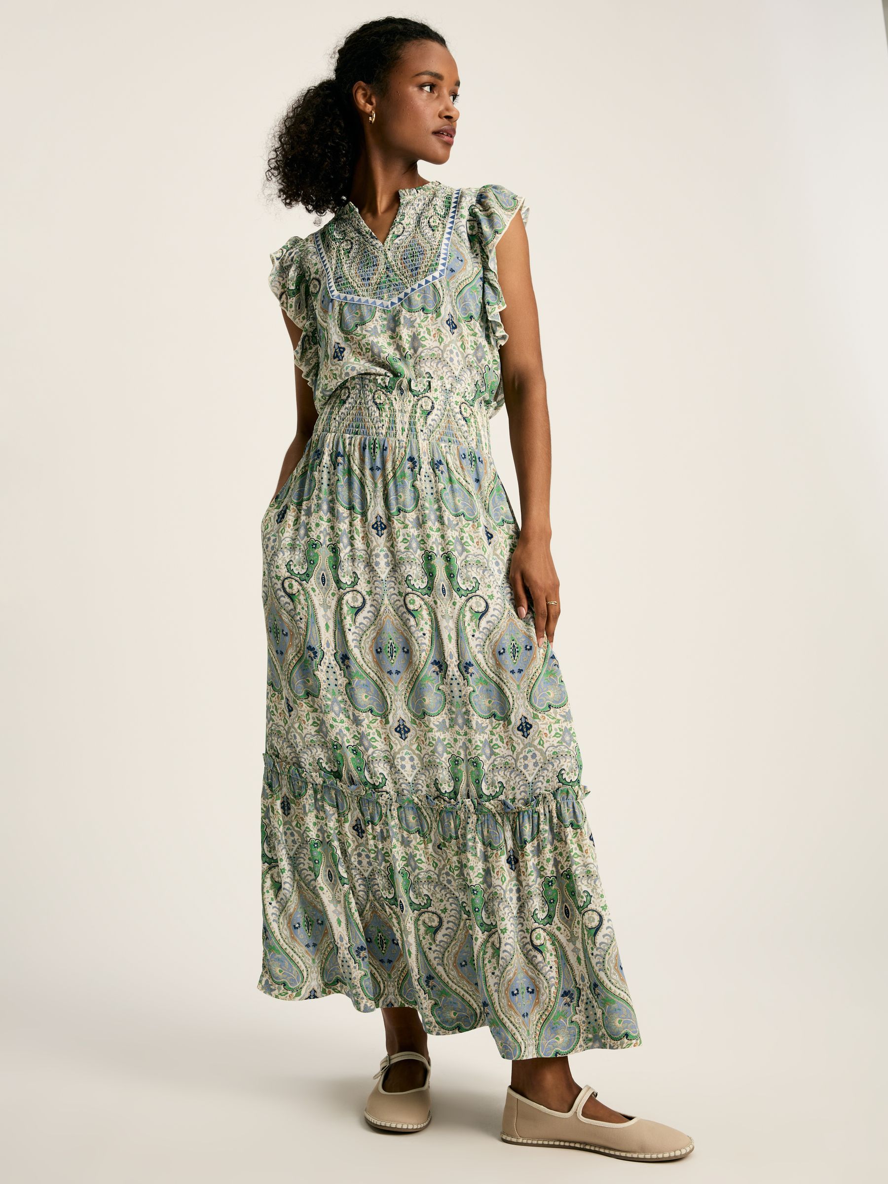 Verity Blue Paisley Frill Shoulder Sleeveless Blouse - Image 2 of 7
