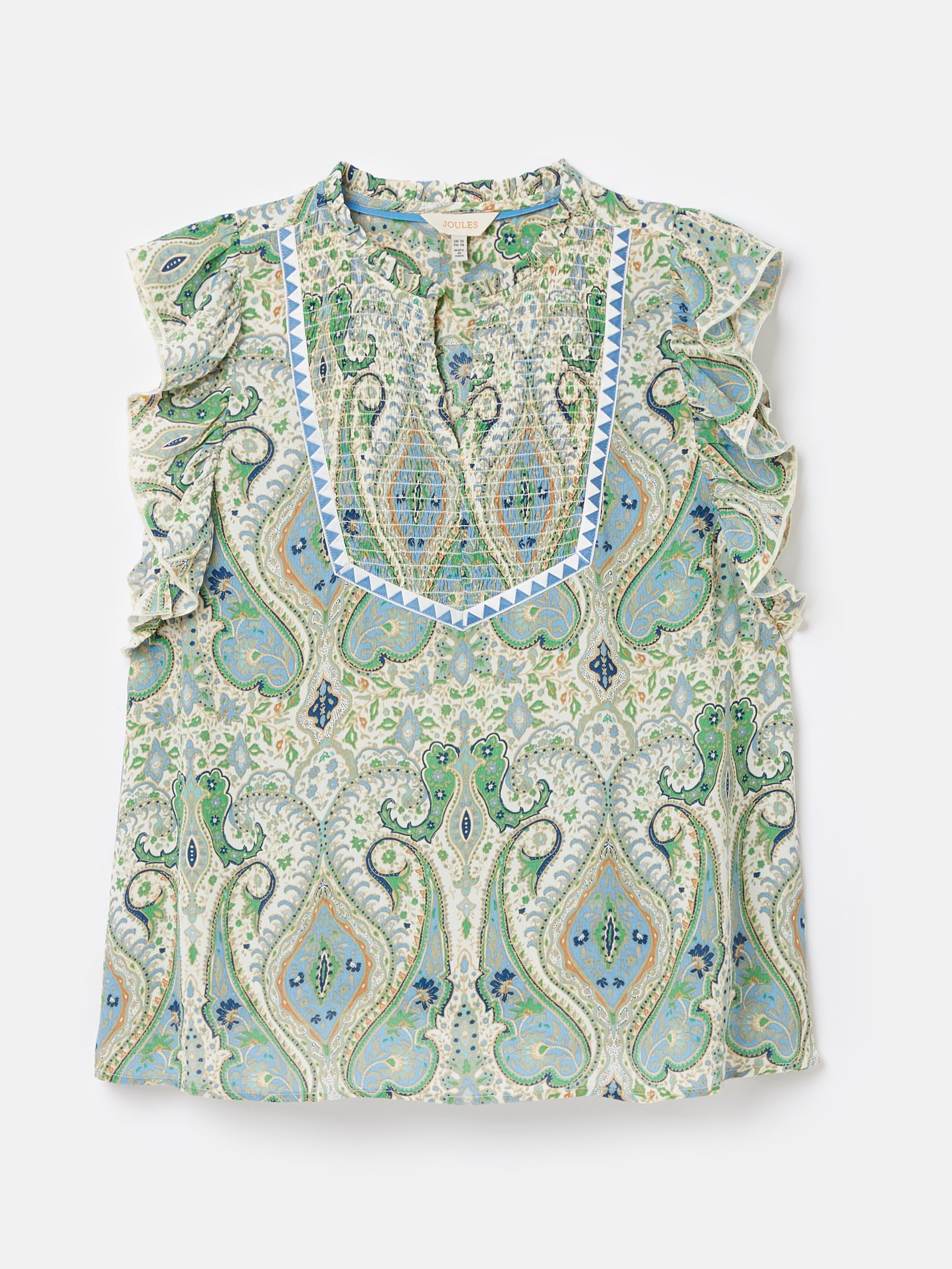 Verity Blue Paisley Frill Shoulder Sleeveless Blouse - Image 7 of 7
