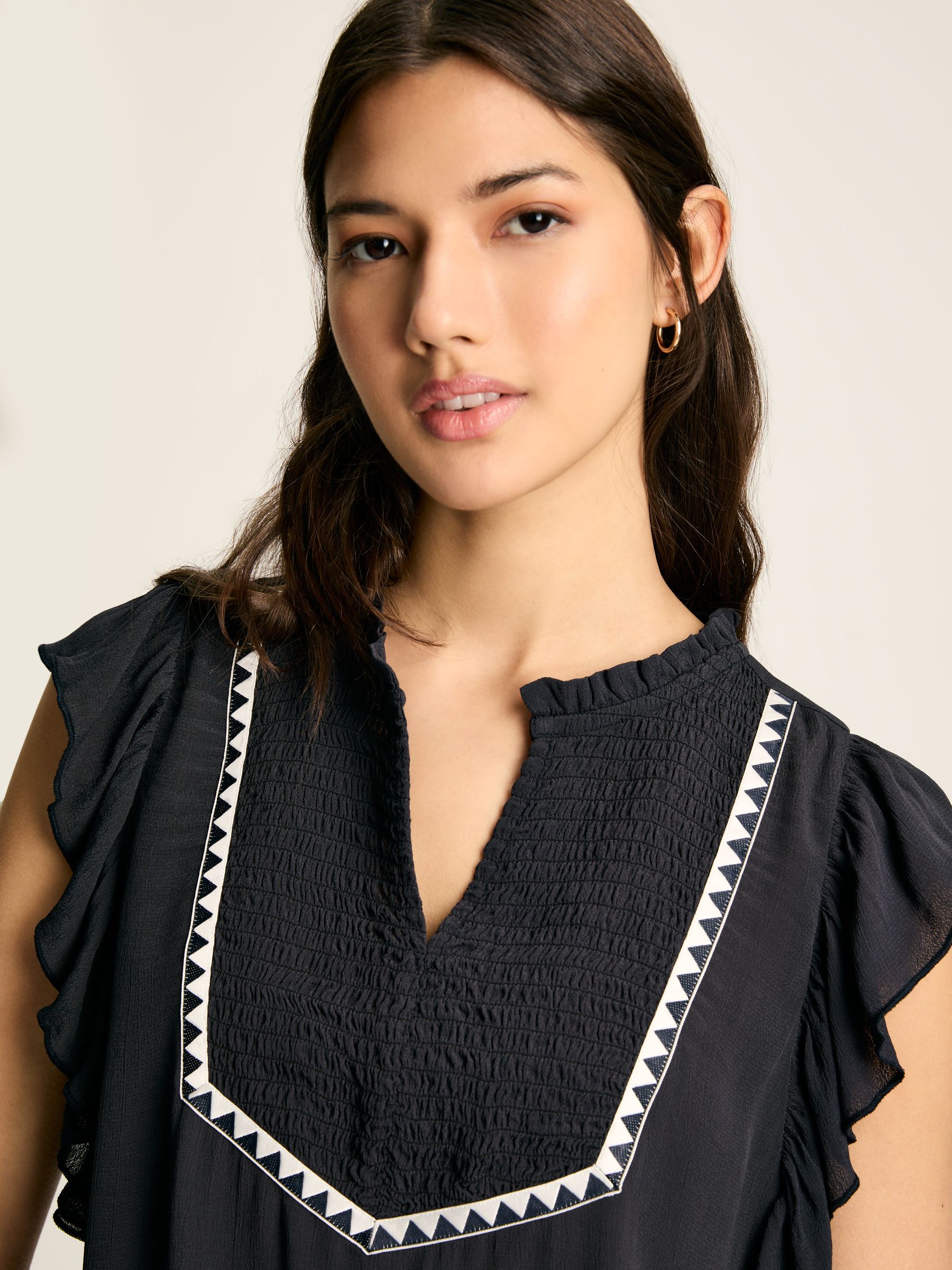 Verity Navy Frill Shoulder Sleeveless Blouse - Image 4 of 6
