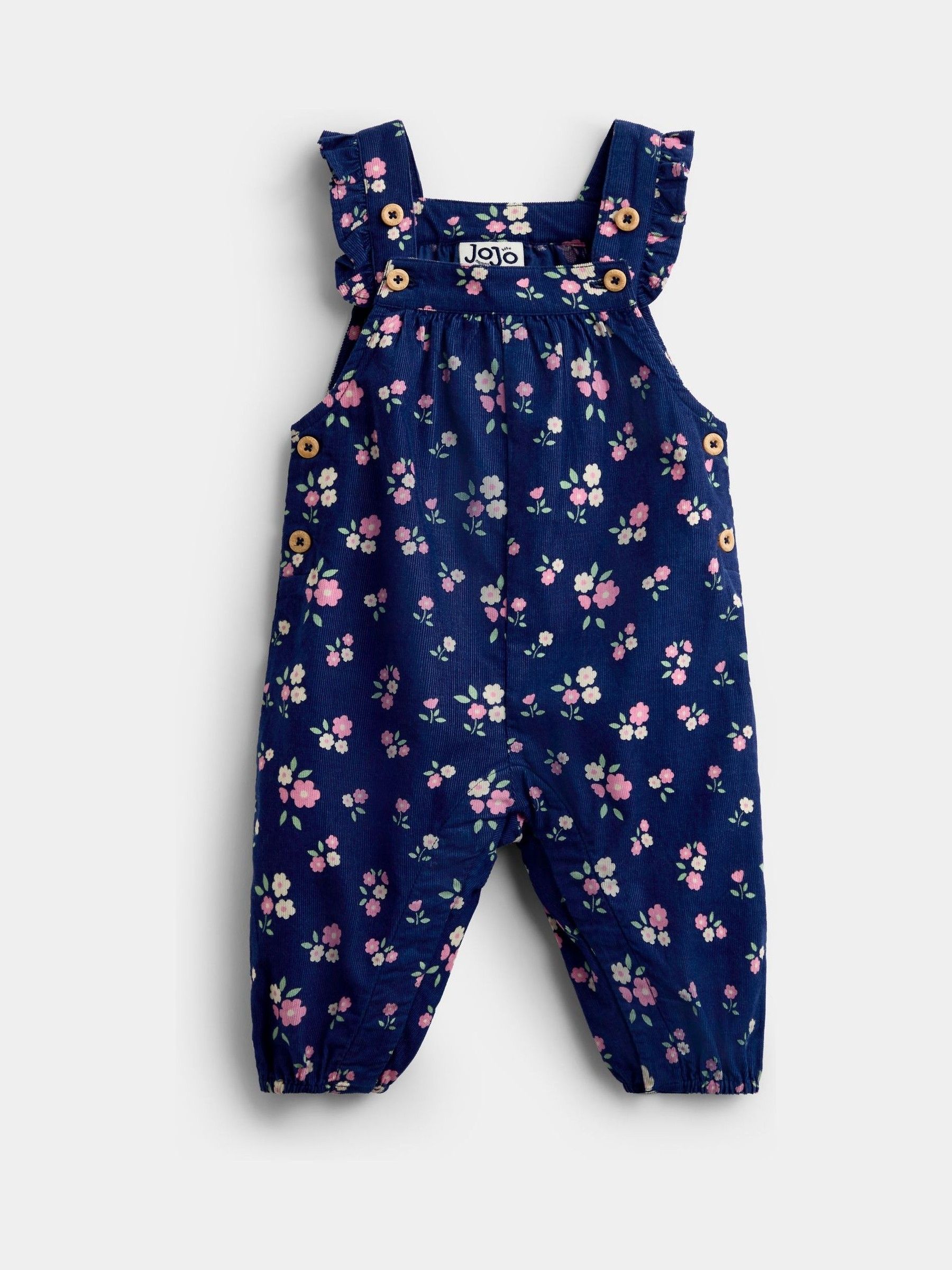 Navy Blue Floral Cord Dungarees & Body Set - Image 4 of 6