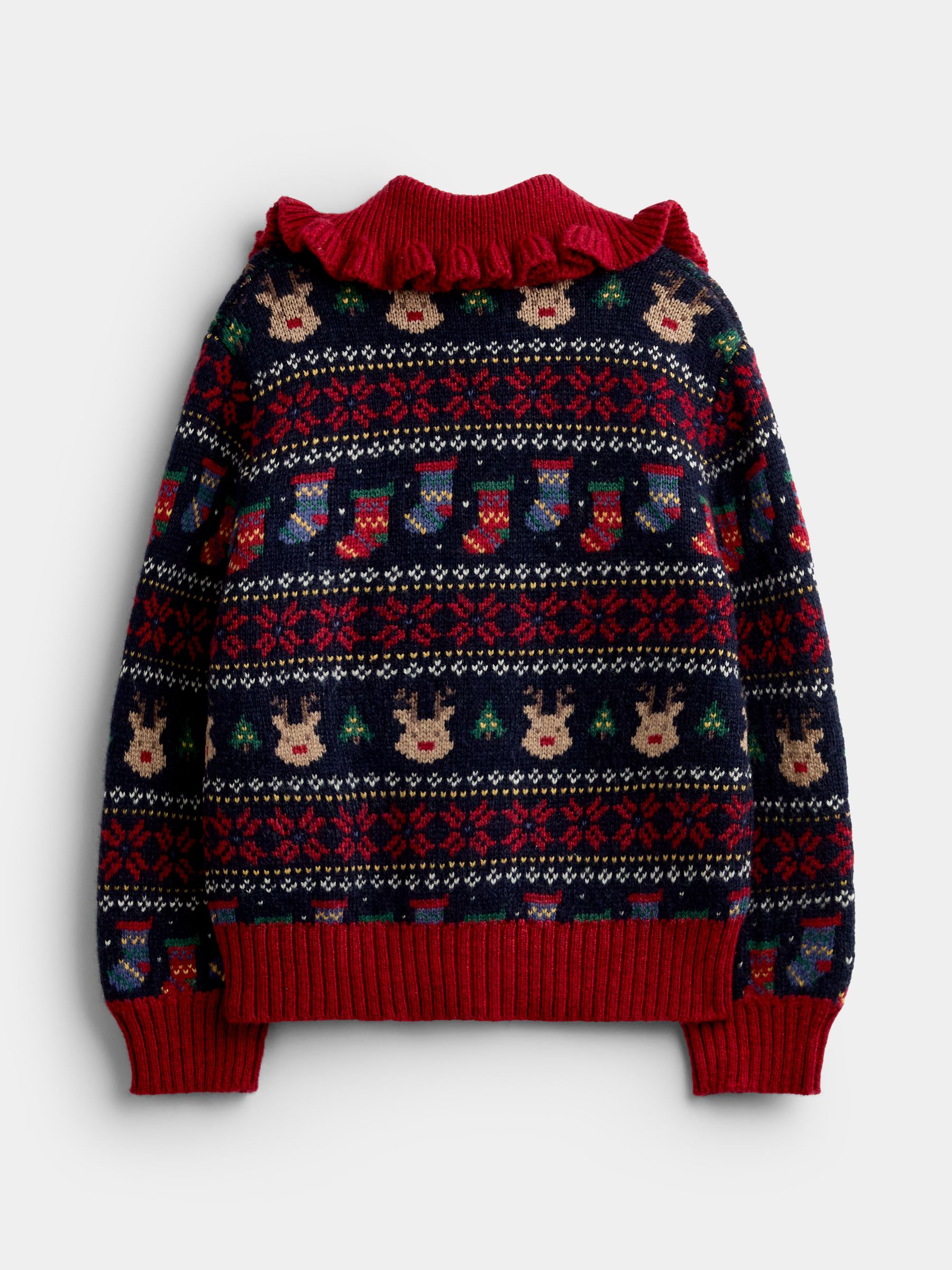 Burgundy Reindeer Christmas Fairisle Collared Cardigan - Image 4 of 6