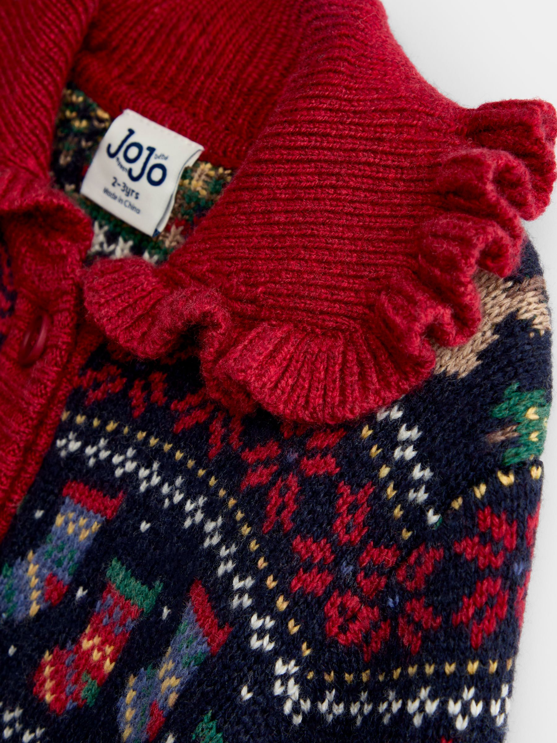 Burgundy Reindeer Christmas Fairisle Collared Cardigan - Image 5 of 6