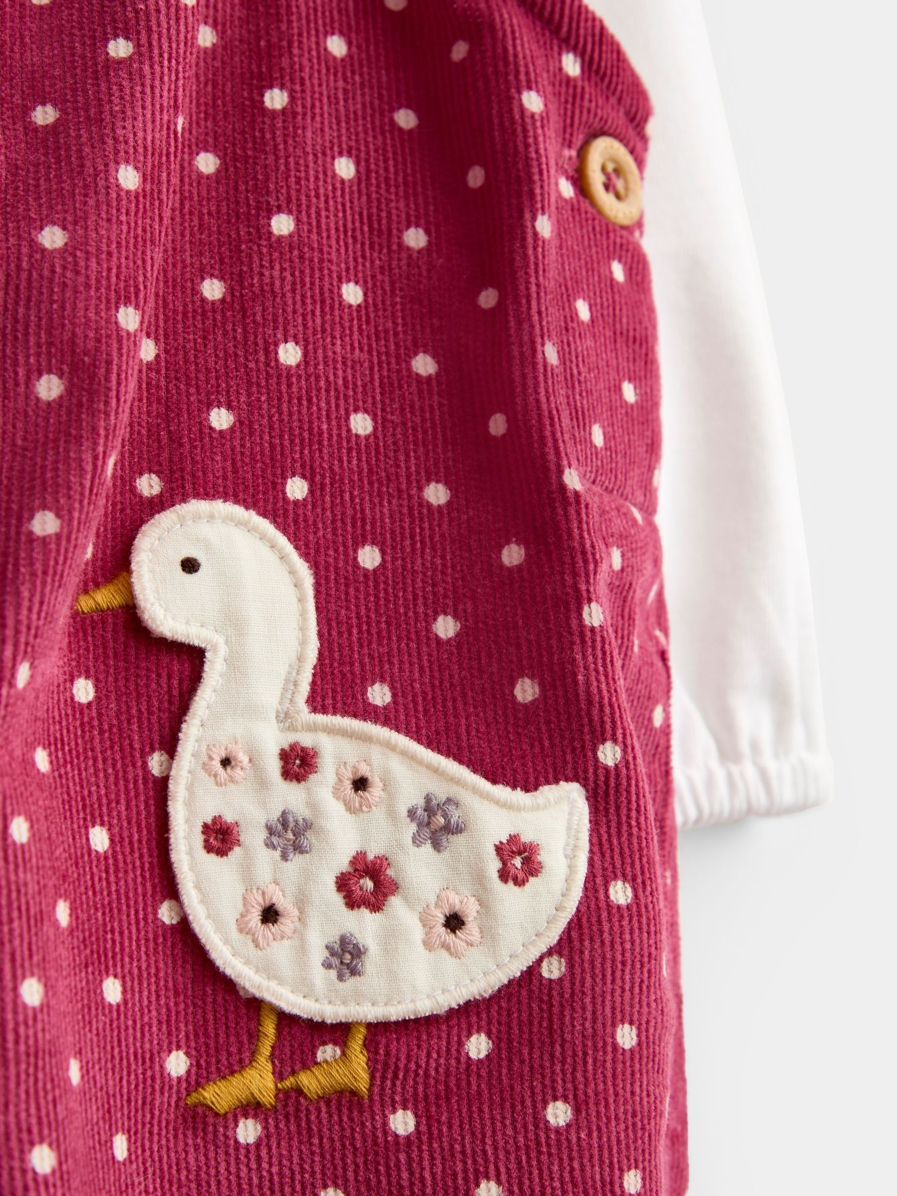 Dusky Pink Duck Appliqué Cord Dungarees & Top Set - Image 6 of 7