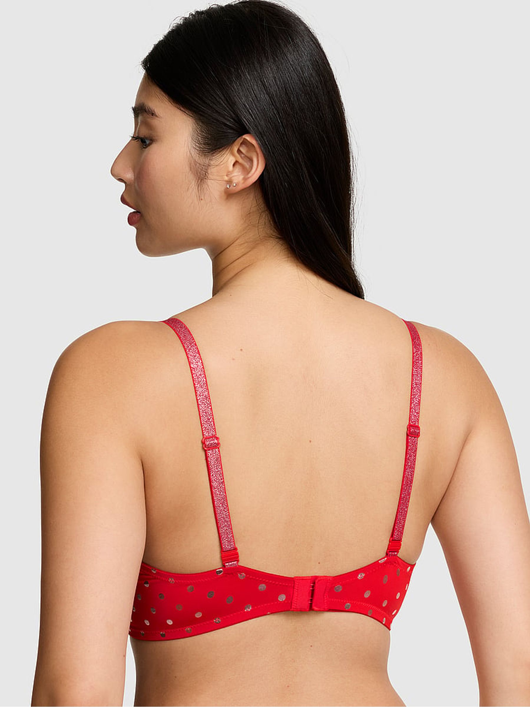 Bright Vermillion Red/Pink Foil Dots Push Up Bra - Image 3 of 3