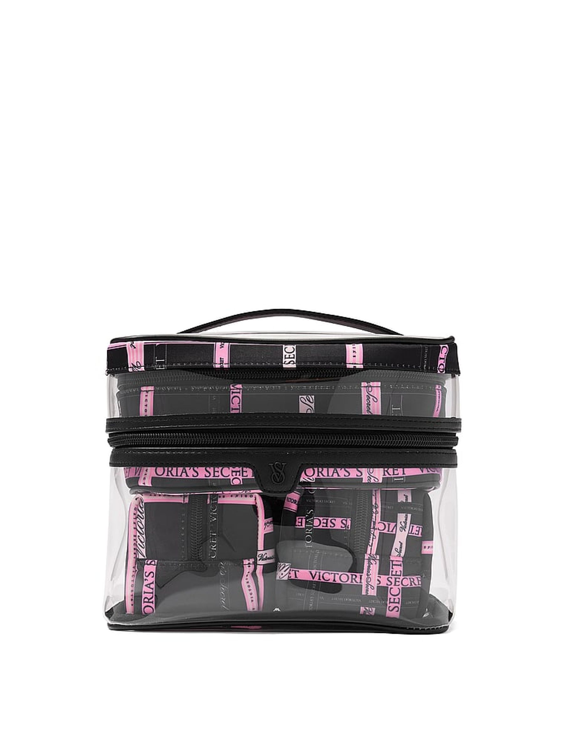 Black and Pink Ribbon Makeup Bag 4 Piece - Image 1 of 3 Black and Pink Ribbon Makeup Bag 4 Piece - Image 1 of 3