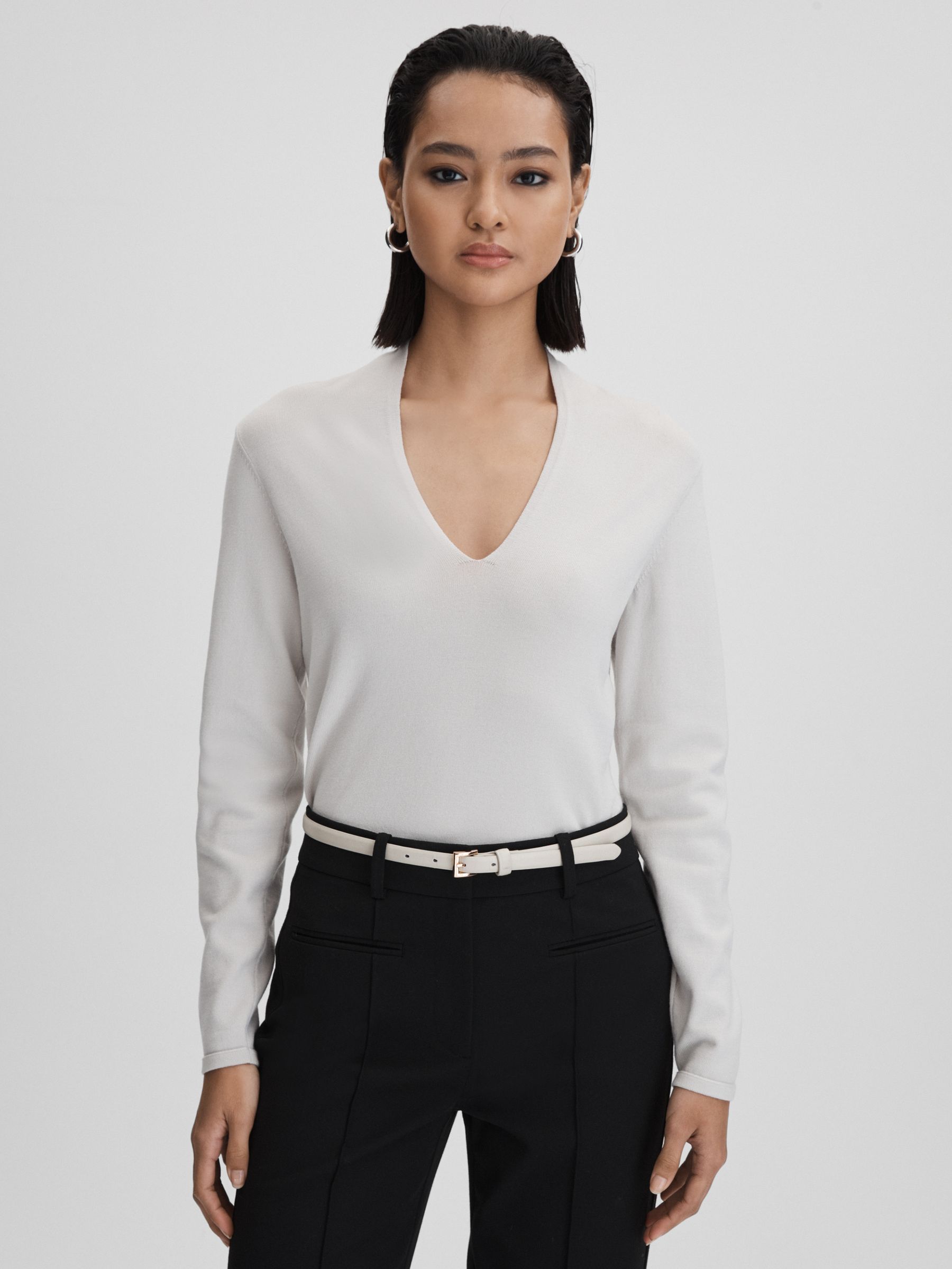 Ruche Half-Funnel Neck Top in Grey - Image 1 of 6