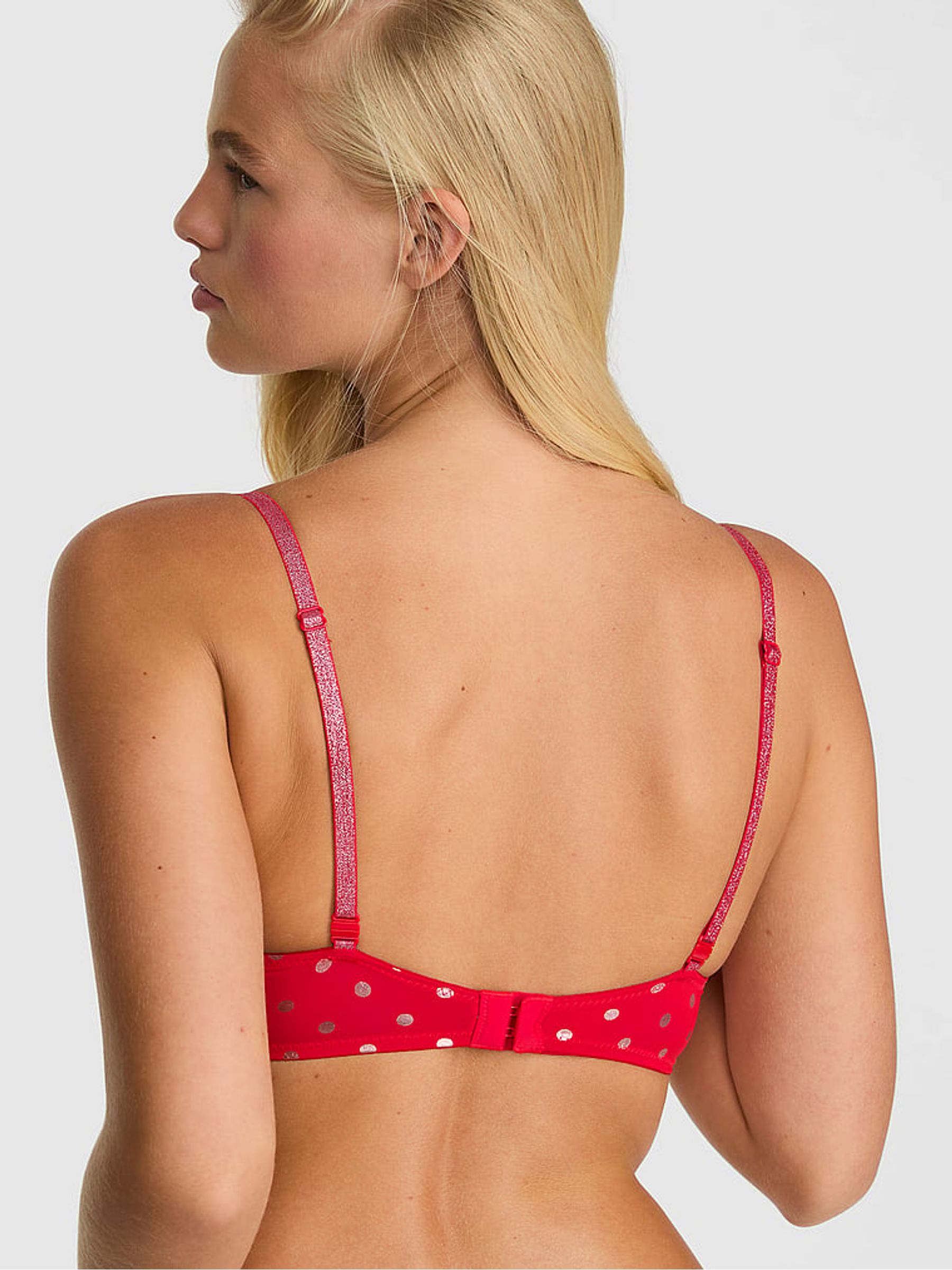 Bright Vermillion Red/Pink Foil Dots Super Push Up Bra - Image 2 of 2