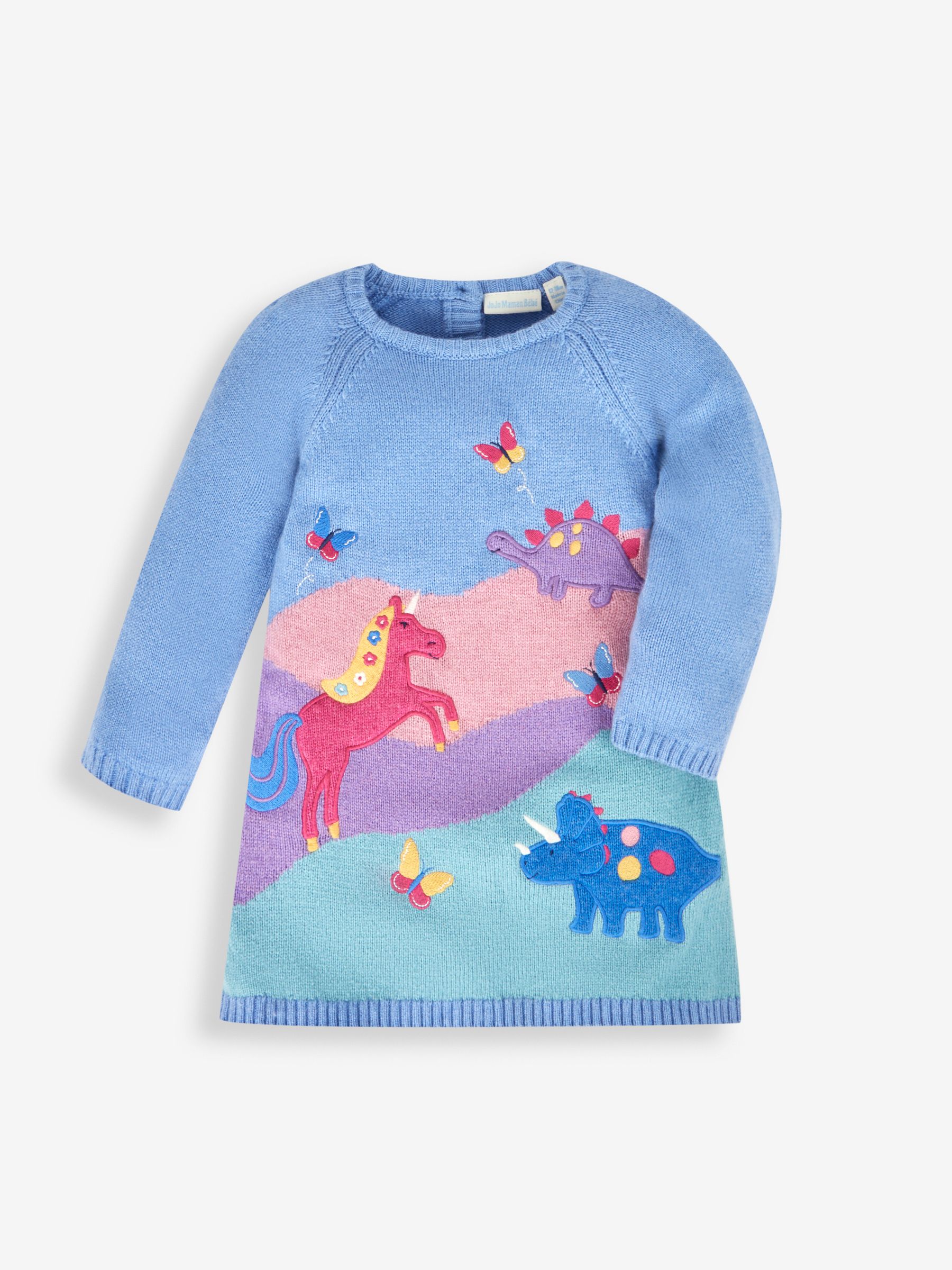 Blue Girls' Dino & Unicorn Scene Knitted Dress - Image 2 of 3