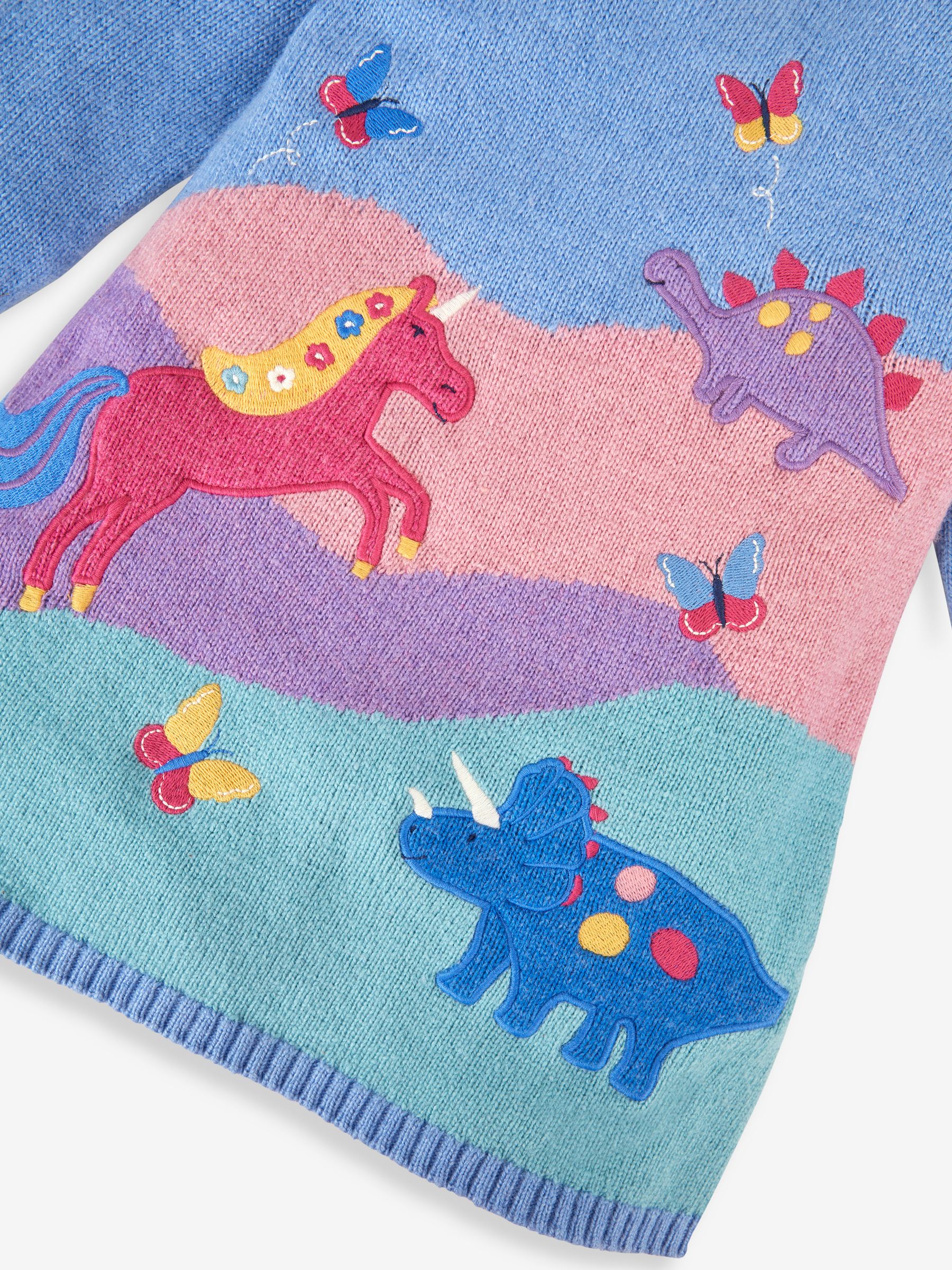 Blue Girls' Dino & Unicorn Scene Knitted Dress - Image 3 of 3