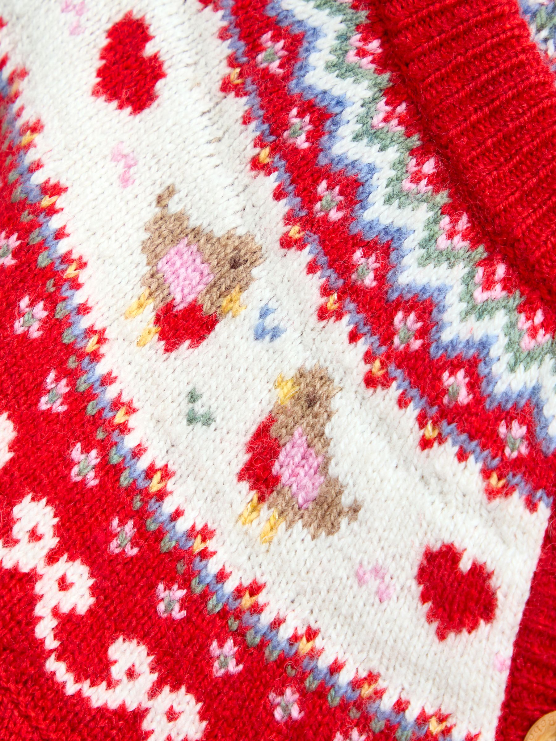 Berry Red Robin & Bow Fairisle Christmas Cardigan - Image 3 of 4