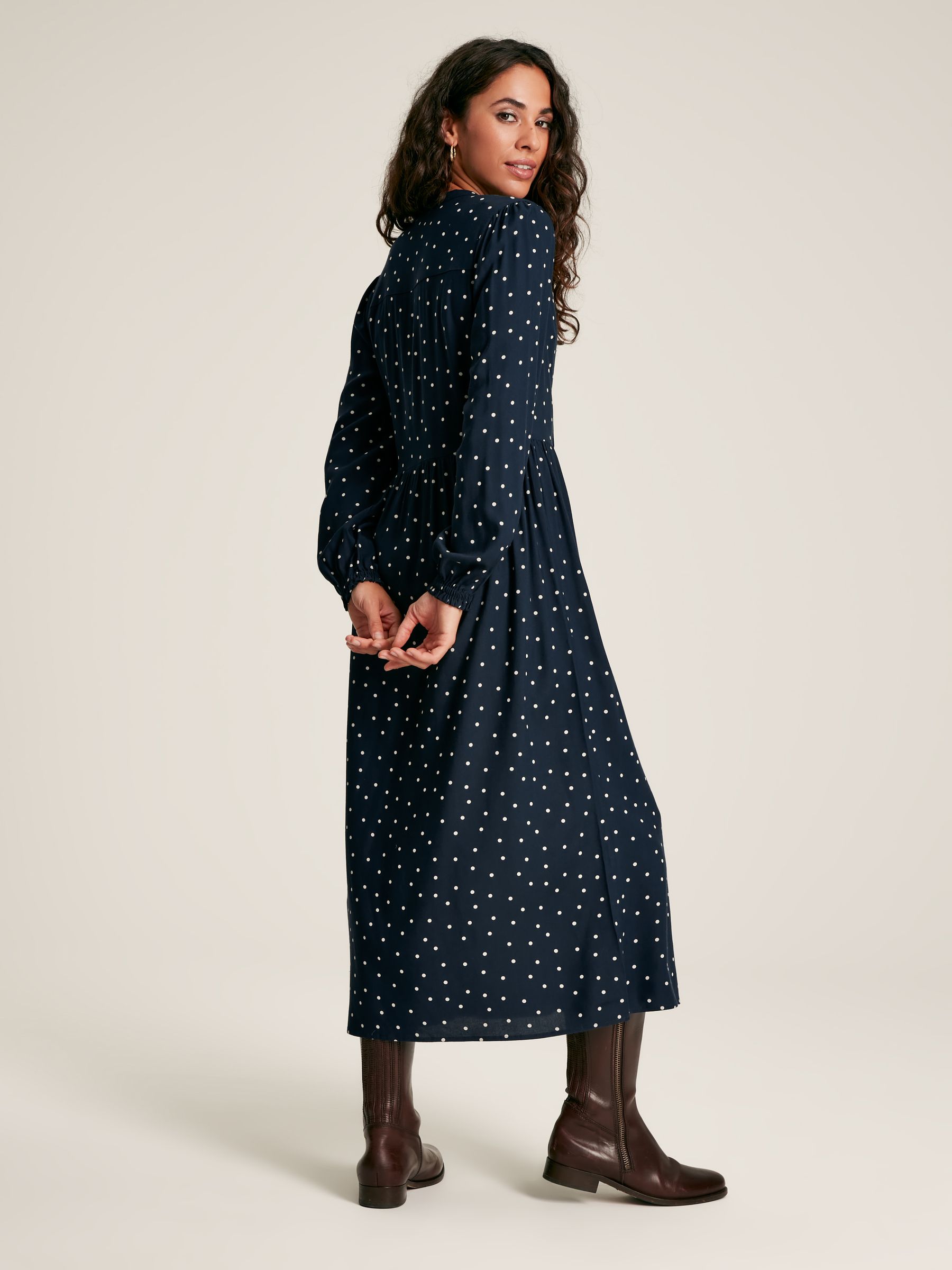 Robyn Navy/White Balloon Sleeve Midi Dress - Image 2 of 6