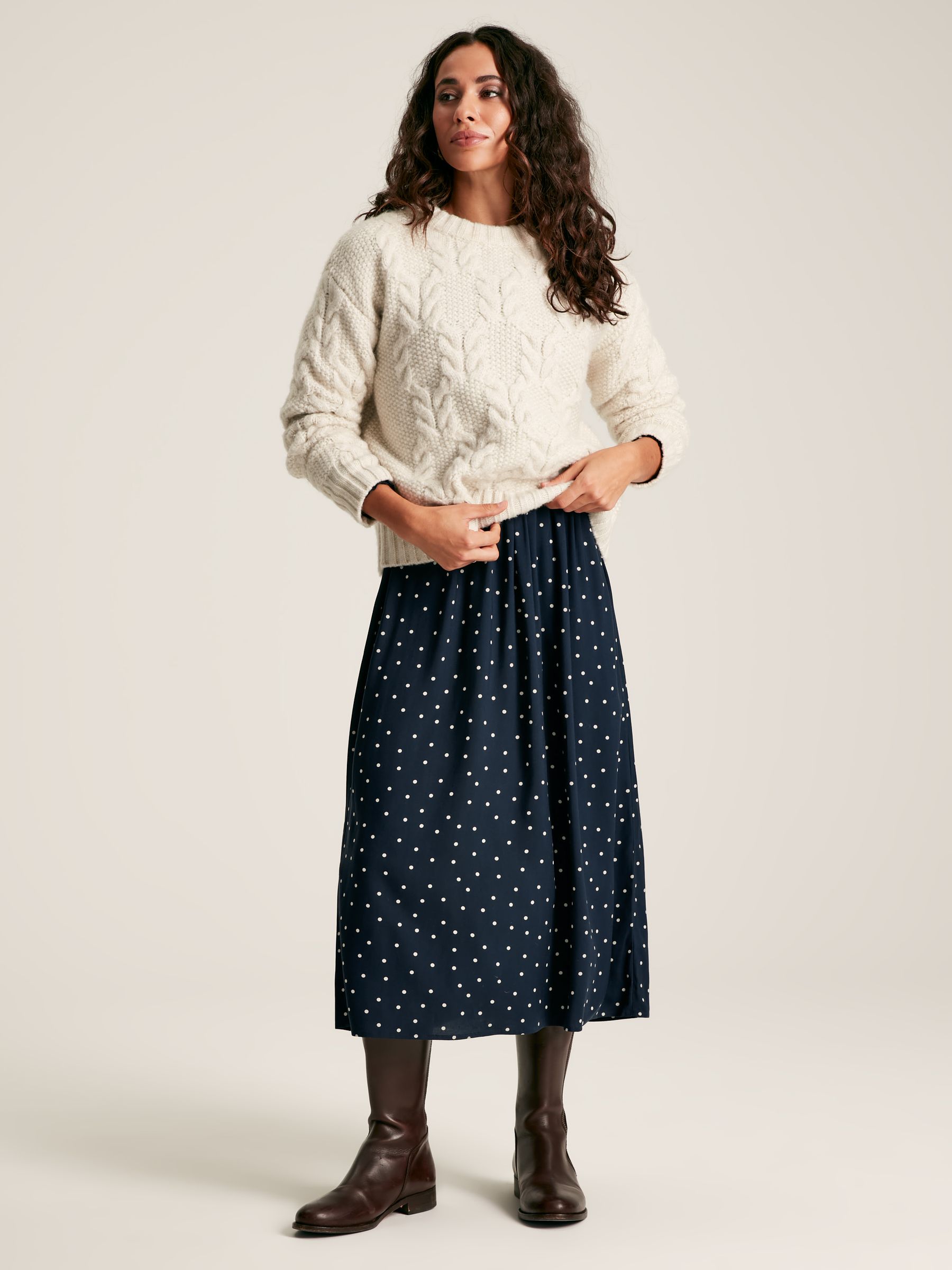 Robyn Navy/White Balloon Sleeve Midi Dress - Image 3 of 6