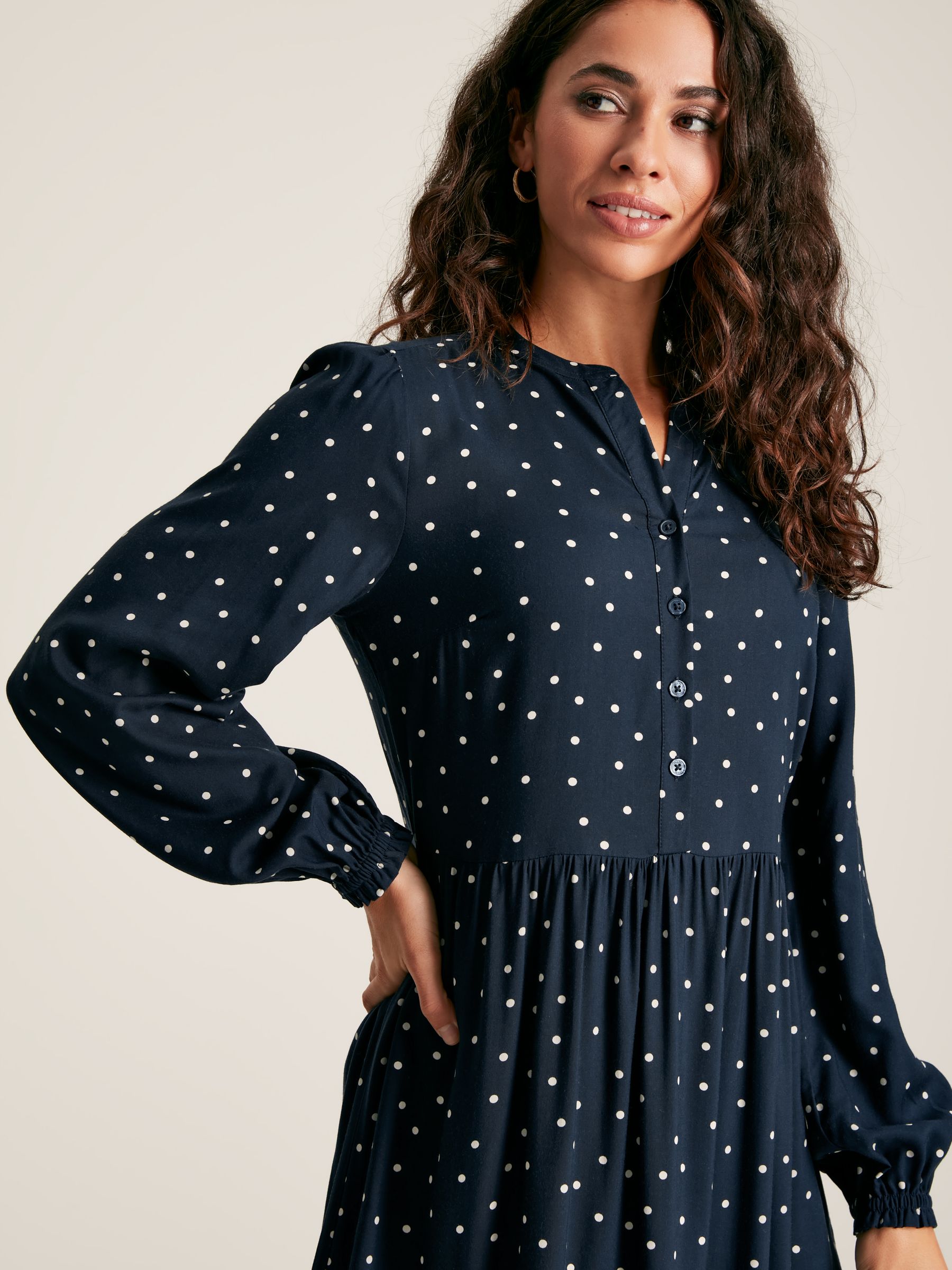 Robyn Navy/White Balloon Sleeve Midi Dress - Image 4 of 6