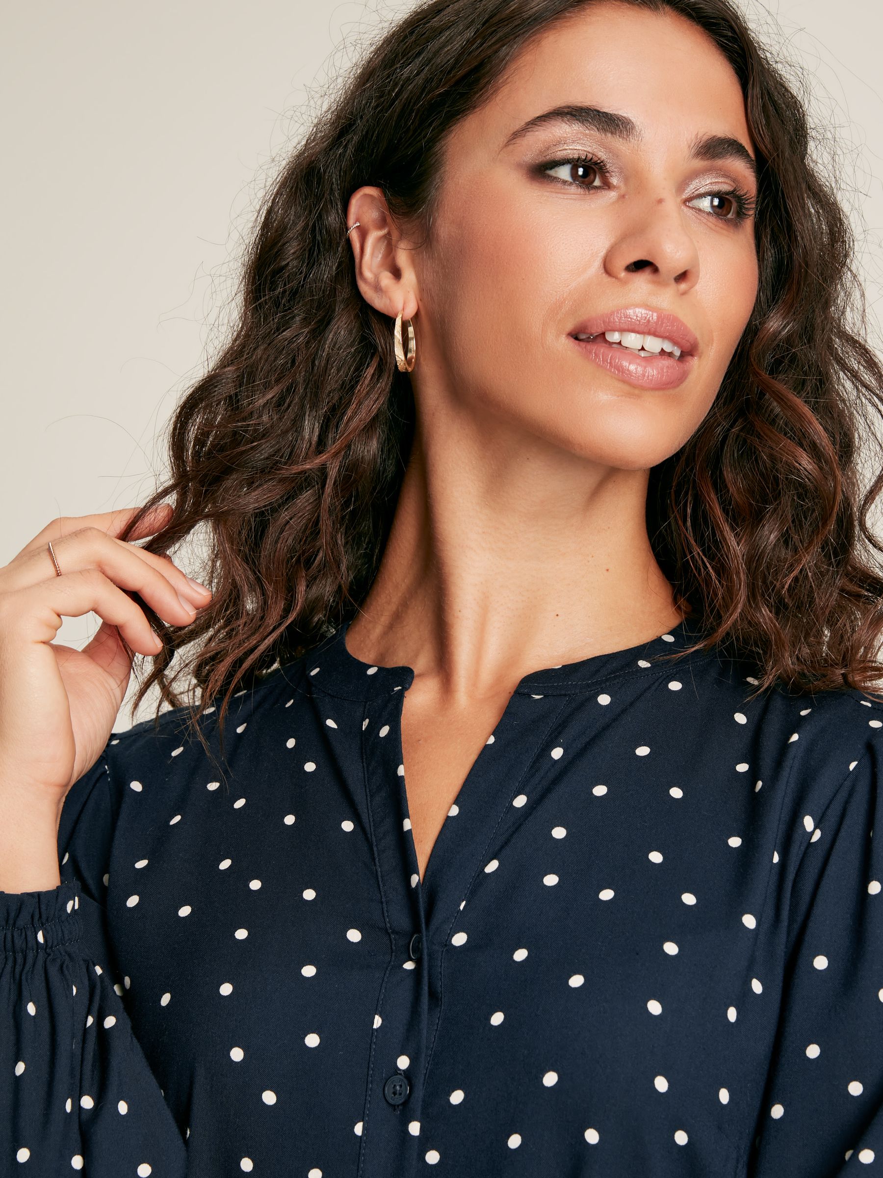 Robyn Navy/White Balloon Sleeve Midi Dress - Image 5 of 6