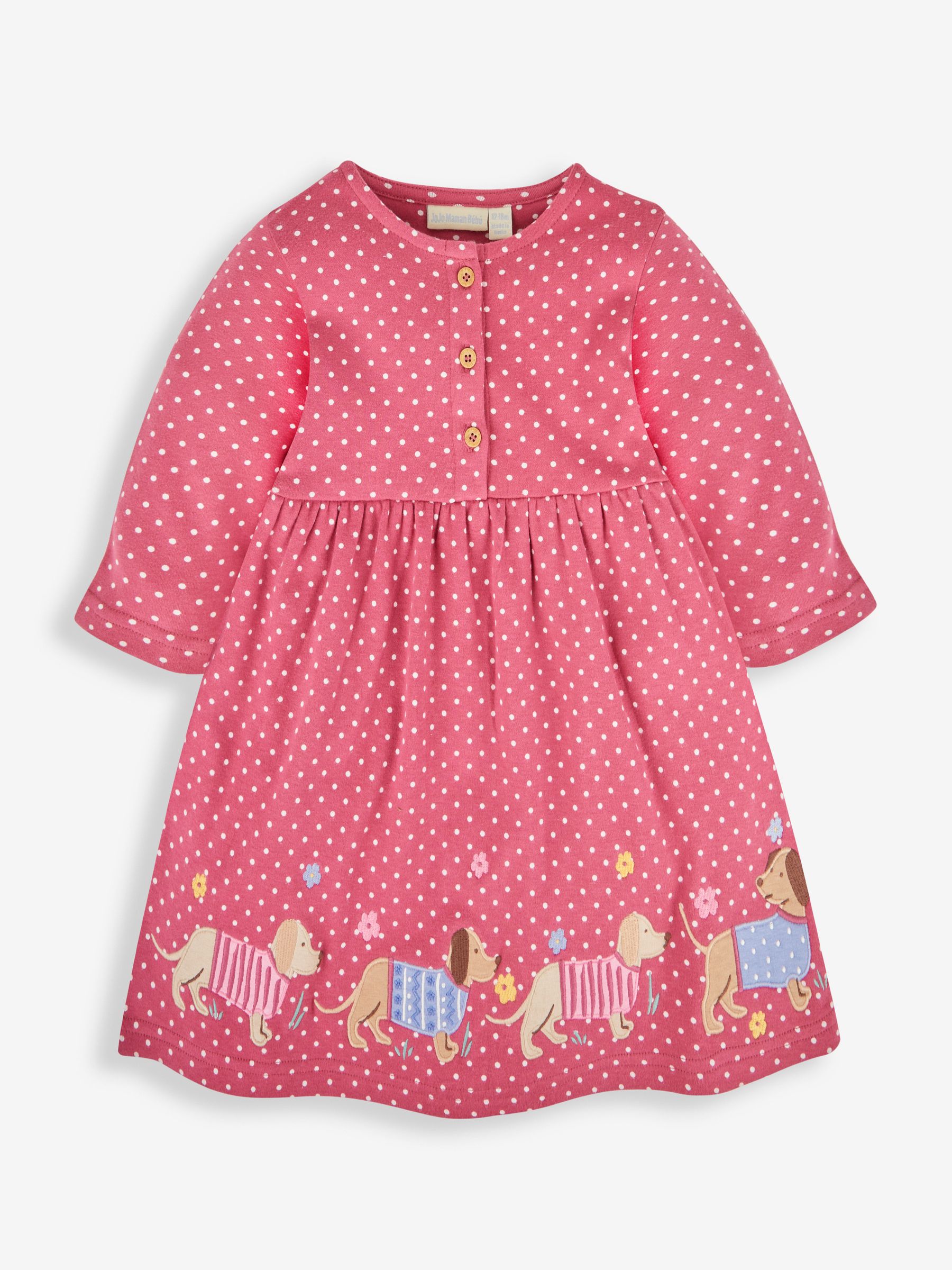 Raspberry Pink Sausage Dog Appliqué Button Front Dress - Image 1 of 3