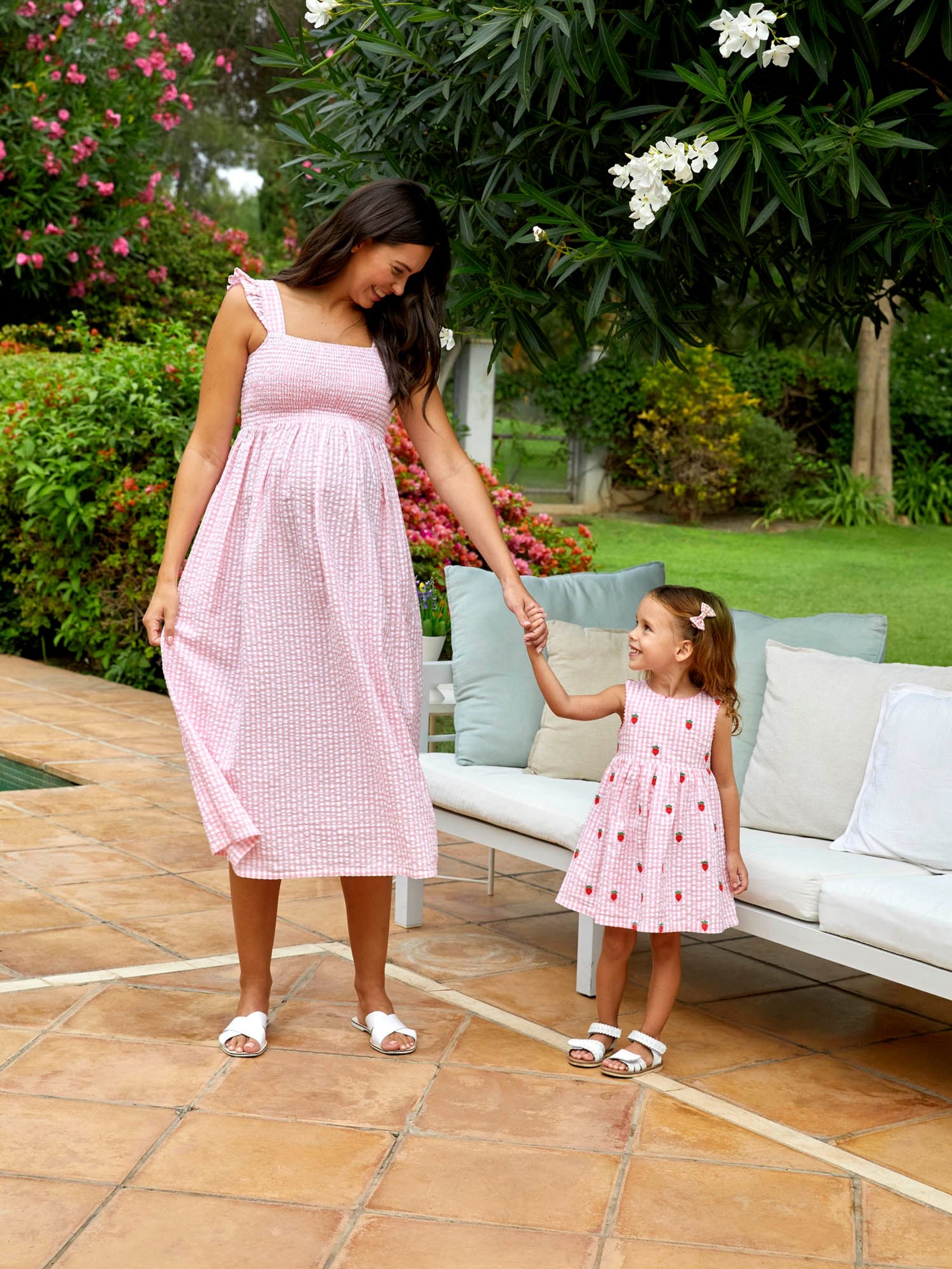 Pink Girls' Strawberry Embroidered Gingham Dress - Image 4 of 9