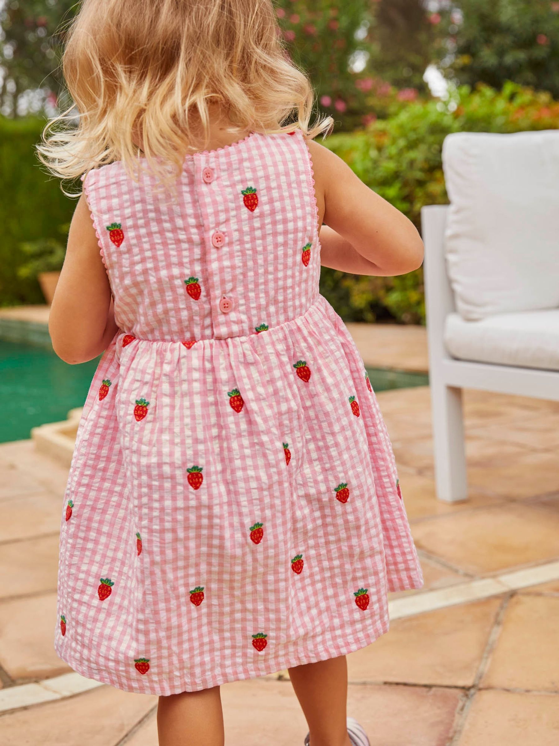 Pink Girls' Strawberry Embroidered Gingham Dress - Image 7 of 9