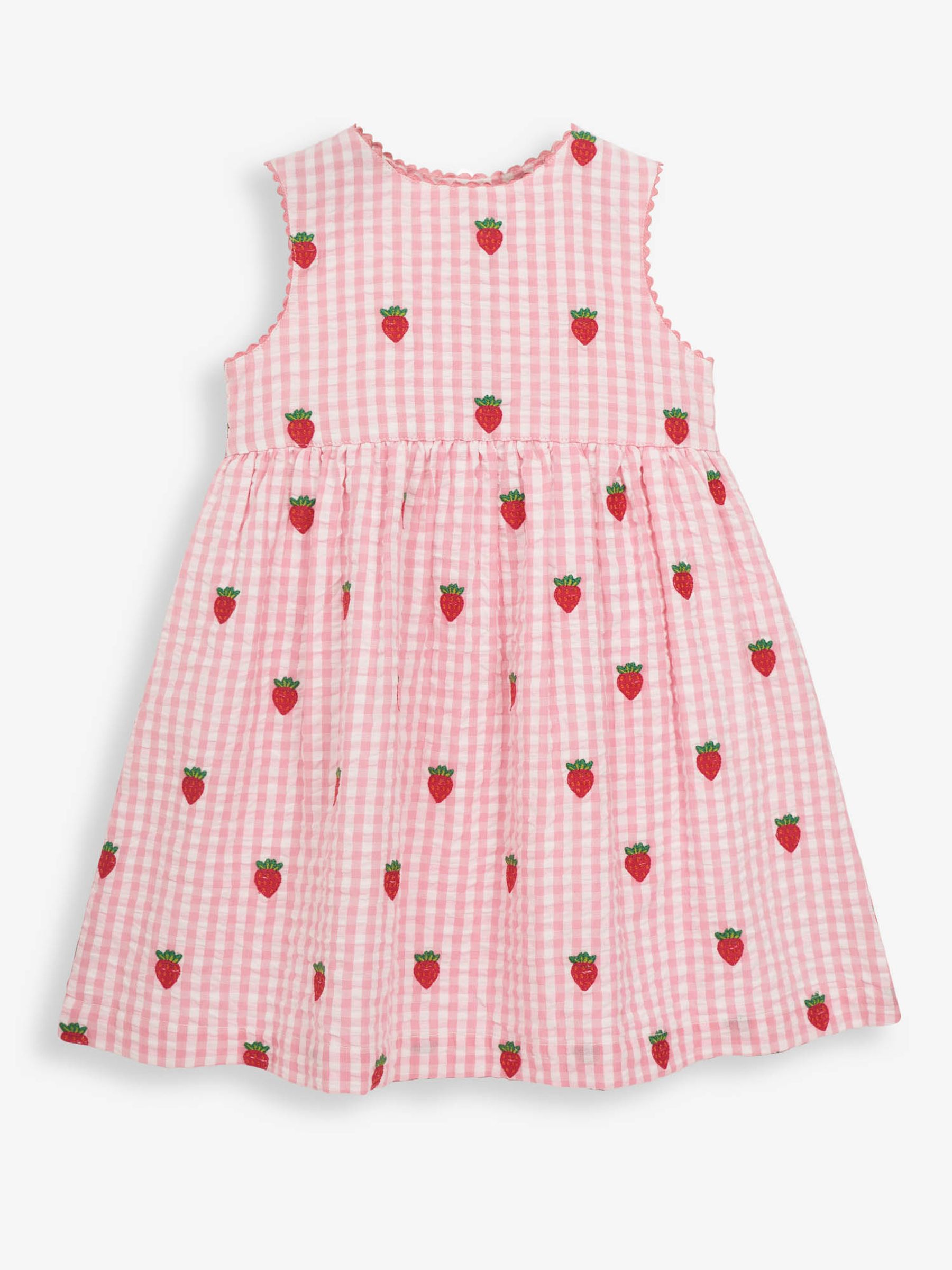 Pink Girls' Strawberry Embroidered Gingham Dress - Image 8 of 9