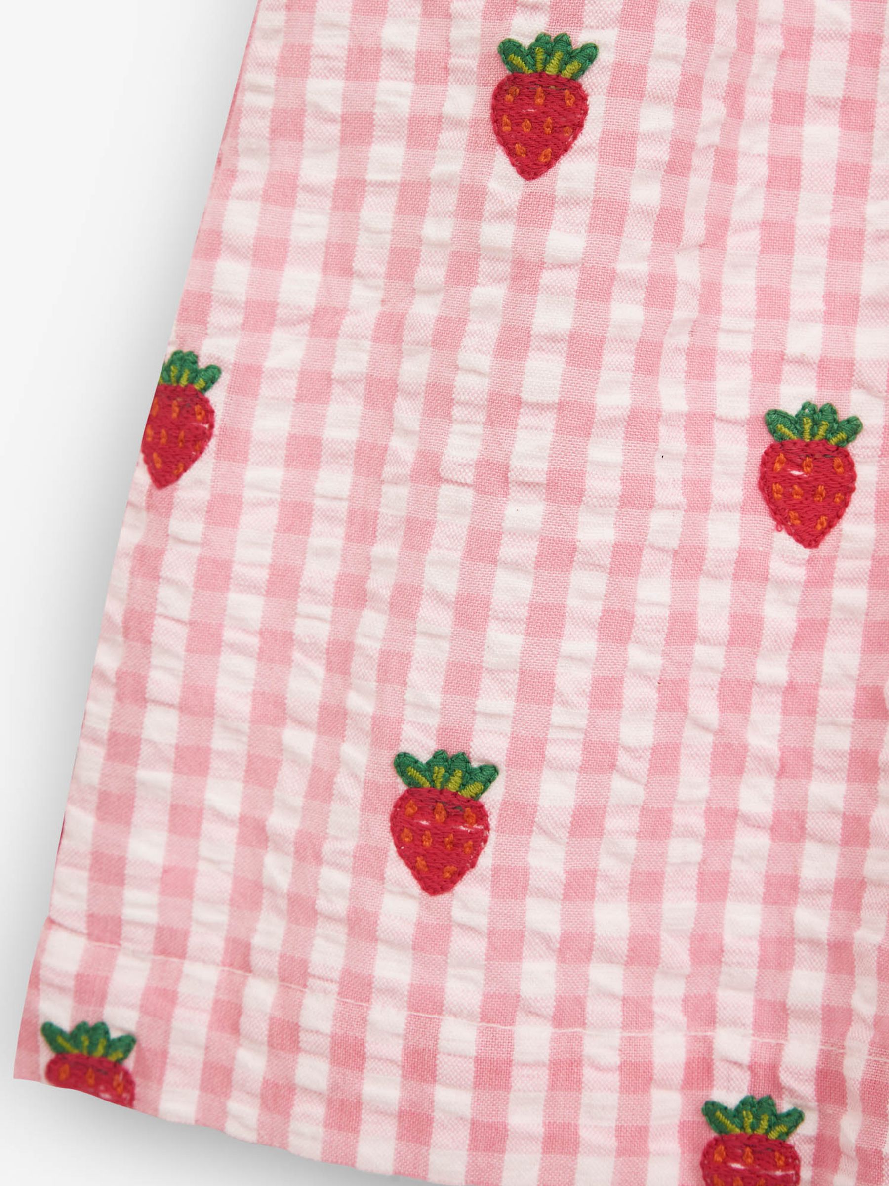 Pink Girls' Strawberry Embroidered Gingham Dress - Image 9 of 9