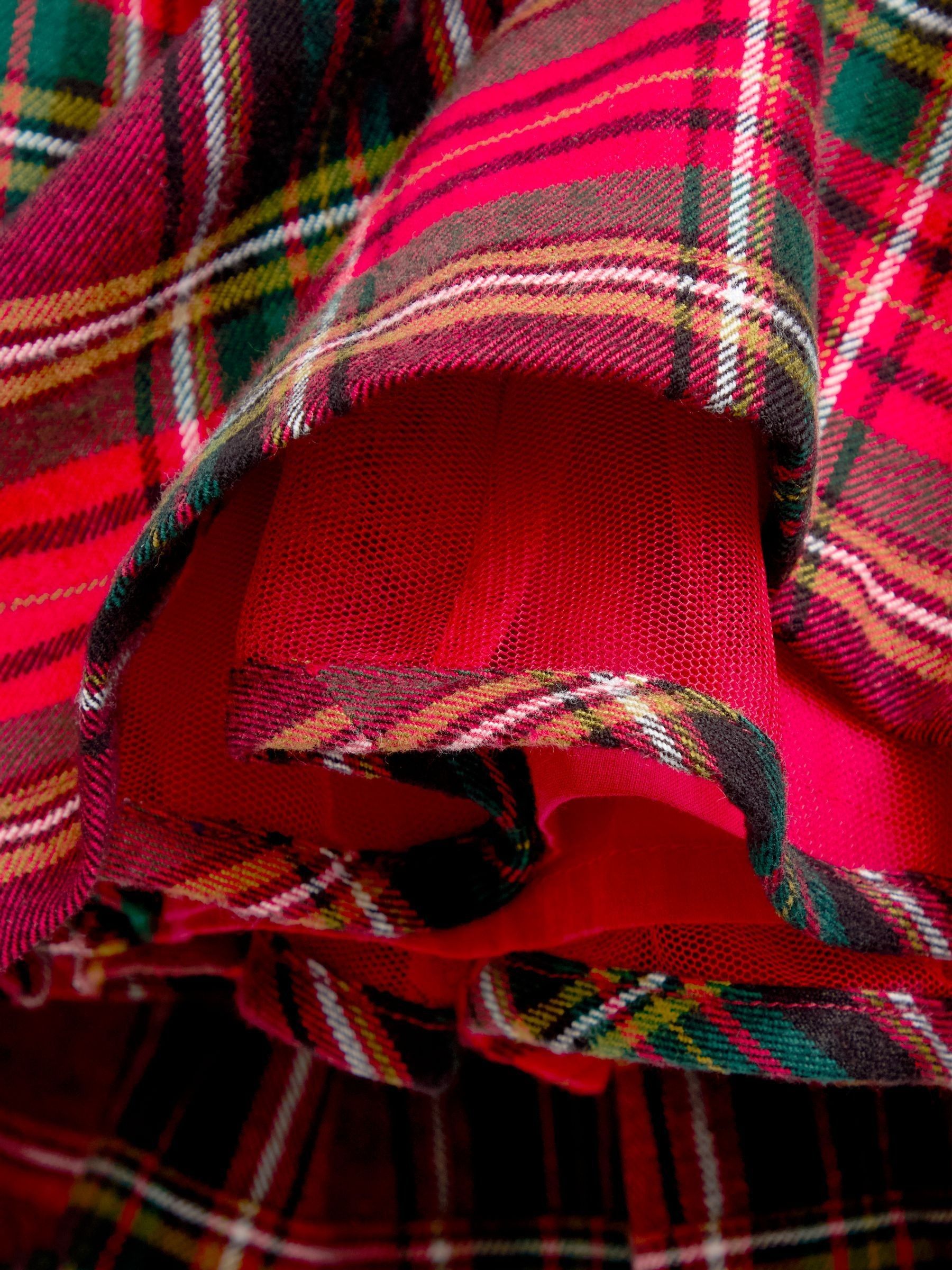 Burgundy Red Tartan Puff Sleeve Dress - Image 3 of 4