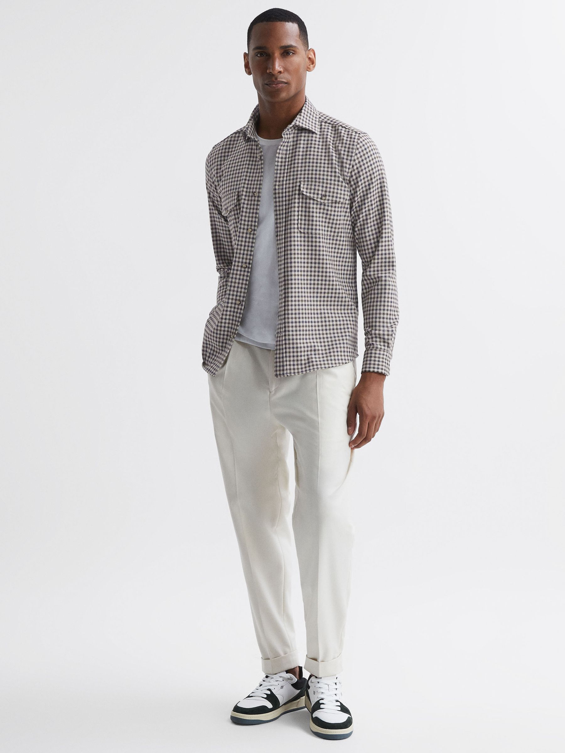 Brushed Checked Overshirt in Chocolate Multi - Image 4 of 5