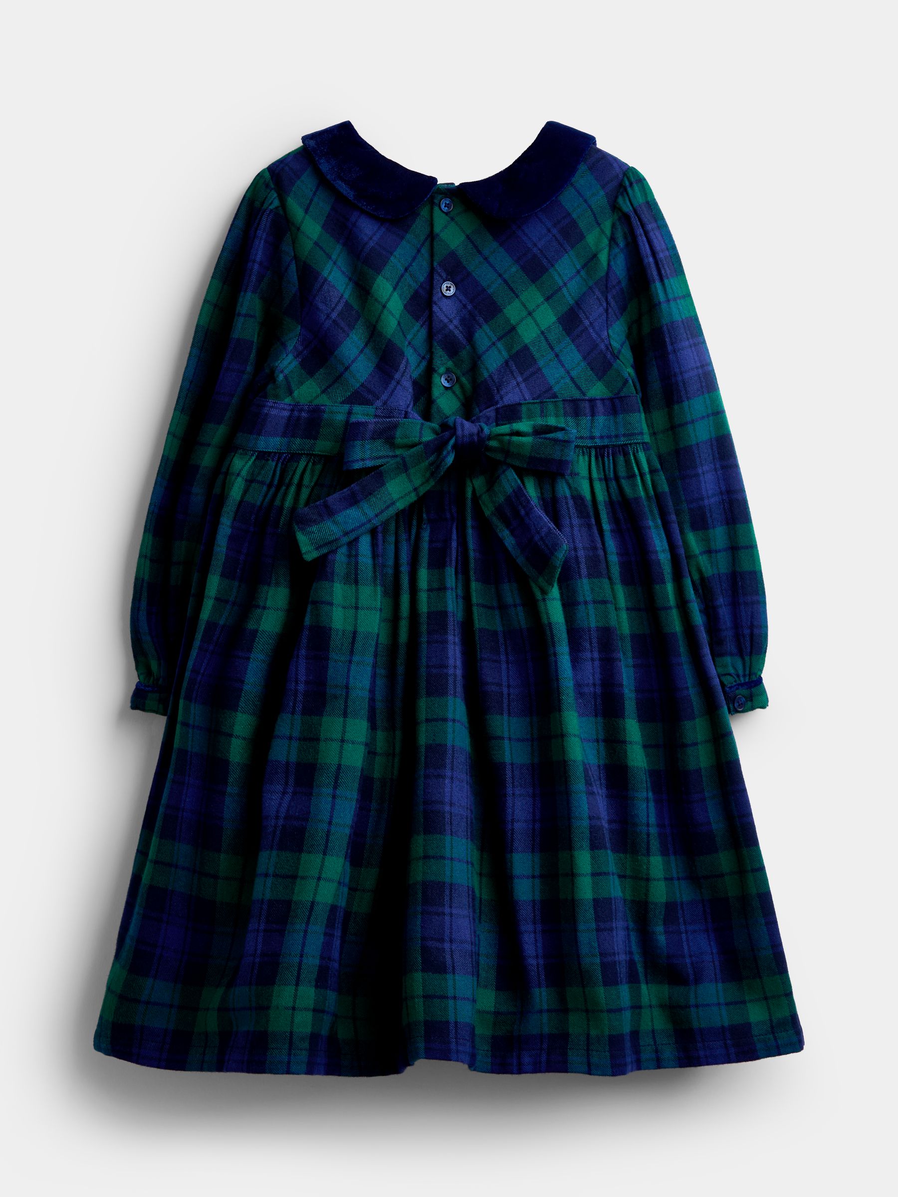 Navy Blue Tartan Velvet Collar Christmas Smocked Dress - Image 2 of 5