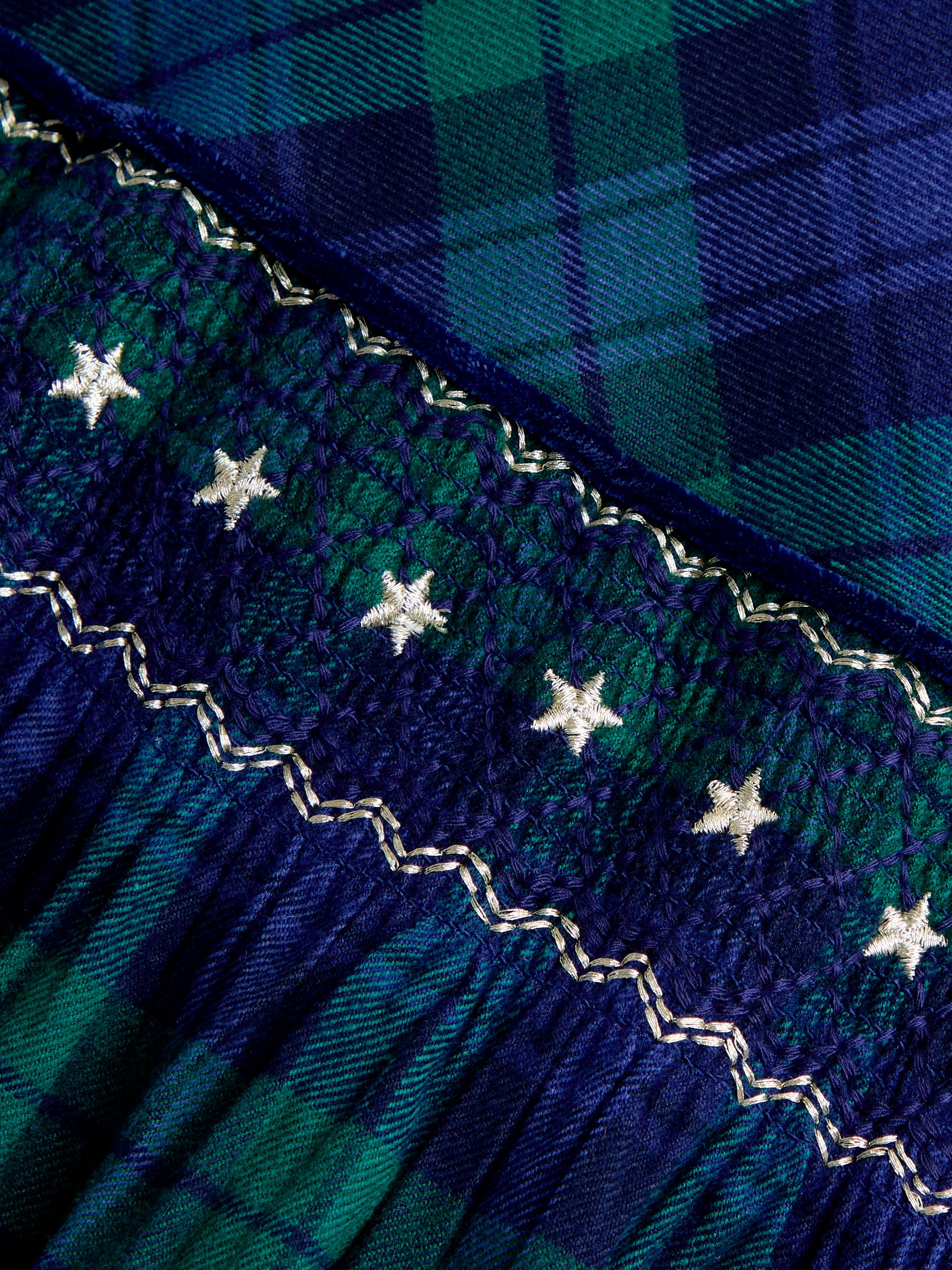 Navy Blue Tartan Velvet Collar Christmas Smocked Dress - Image 3 of 5