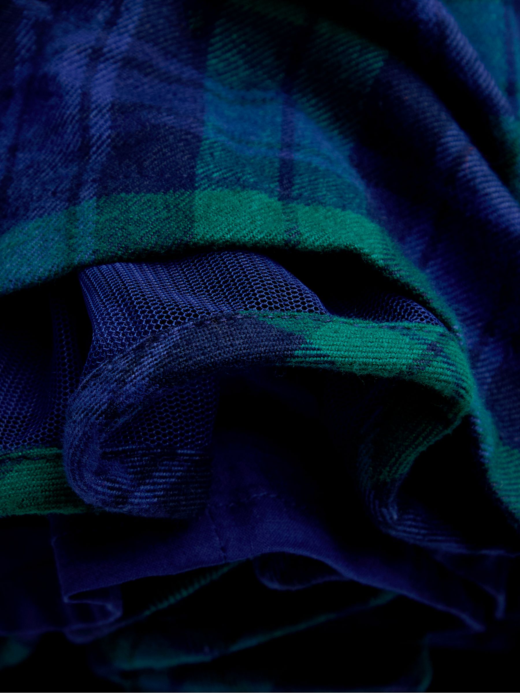 Navy Blue Tartan Velvet Collar Christmas Smocked Dress - Image 4 of 5