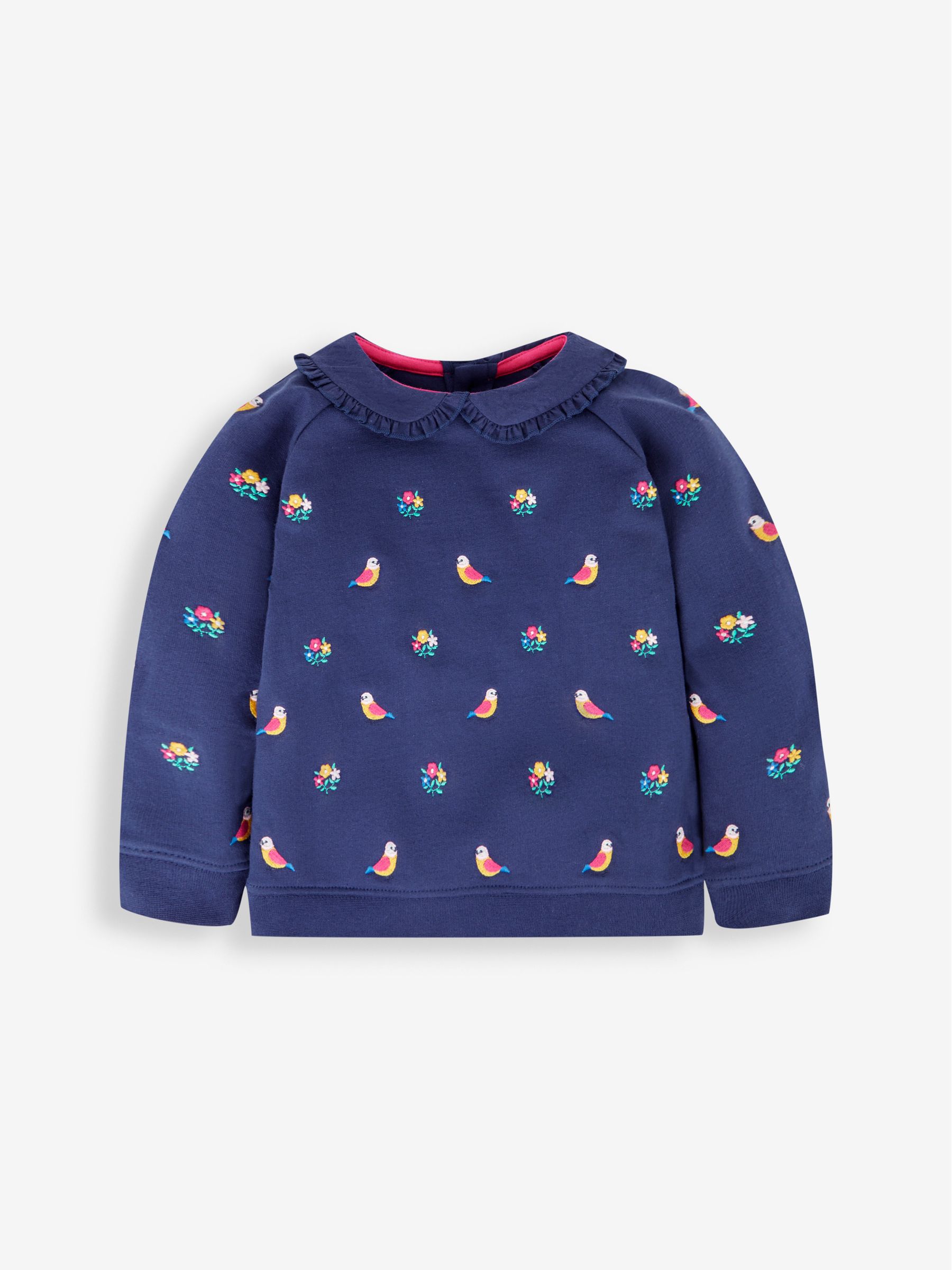 Navy Blue Bird Embroidered Sweatshirt With Collar - Image 1 of 2