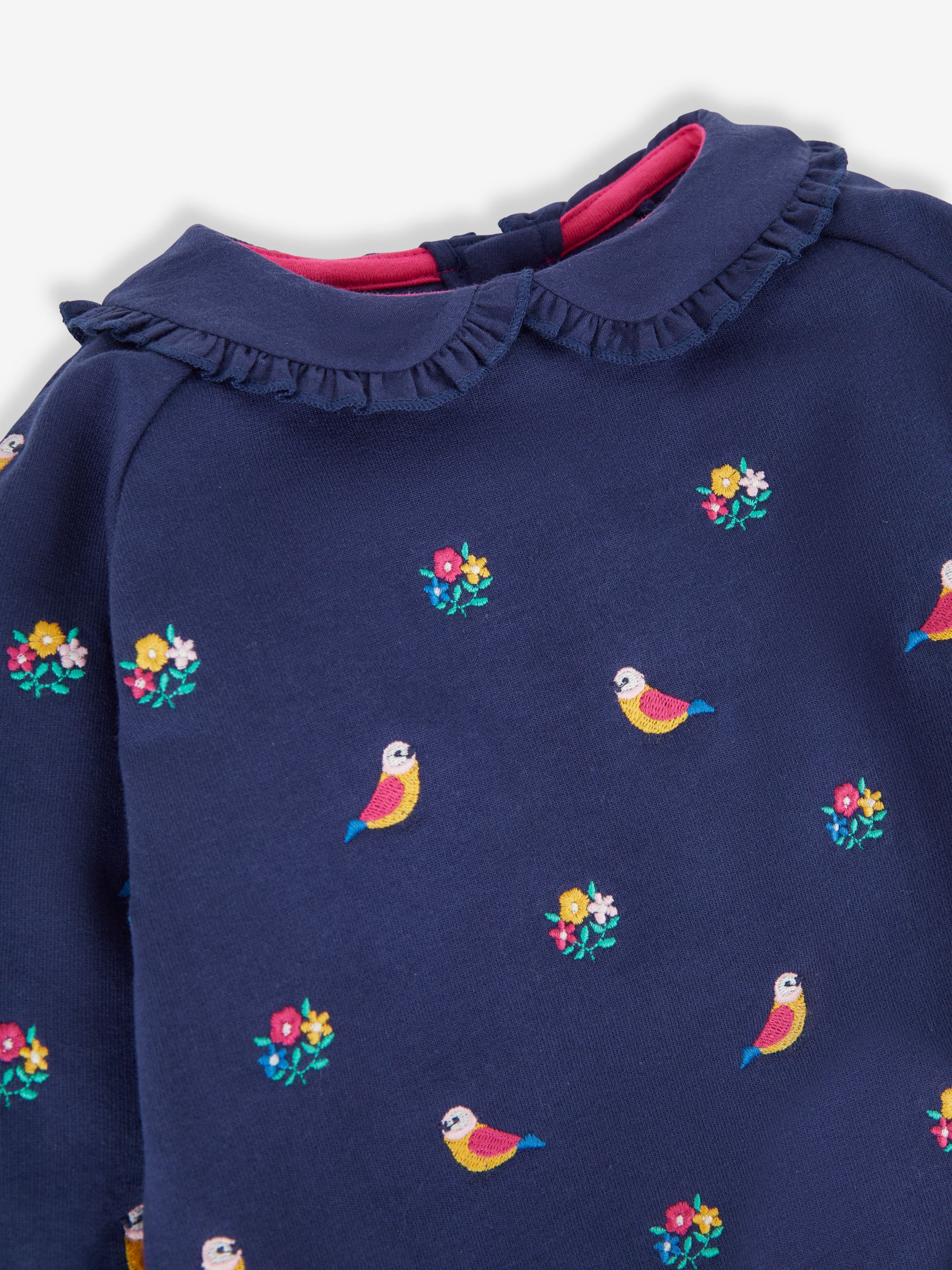 Navy Blue Bird Embroidered Sweatshirt With Collar - Image 2 of 2
