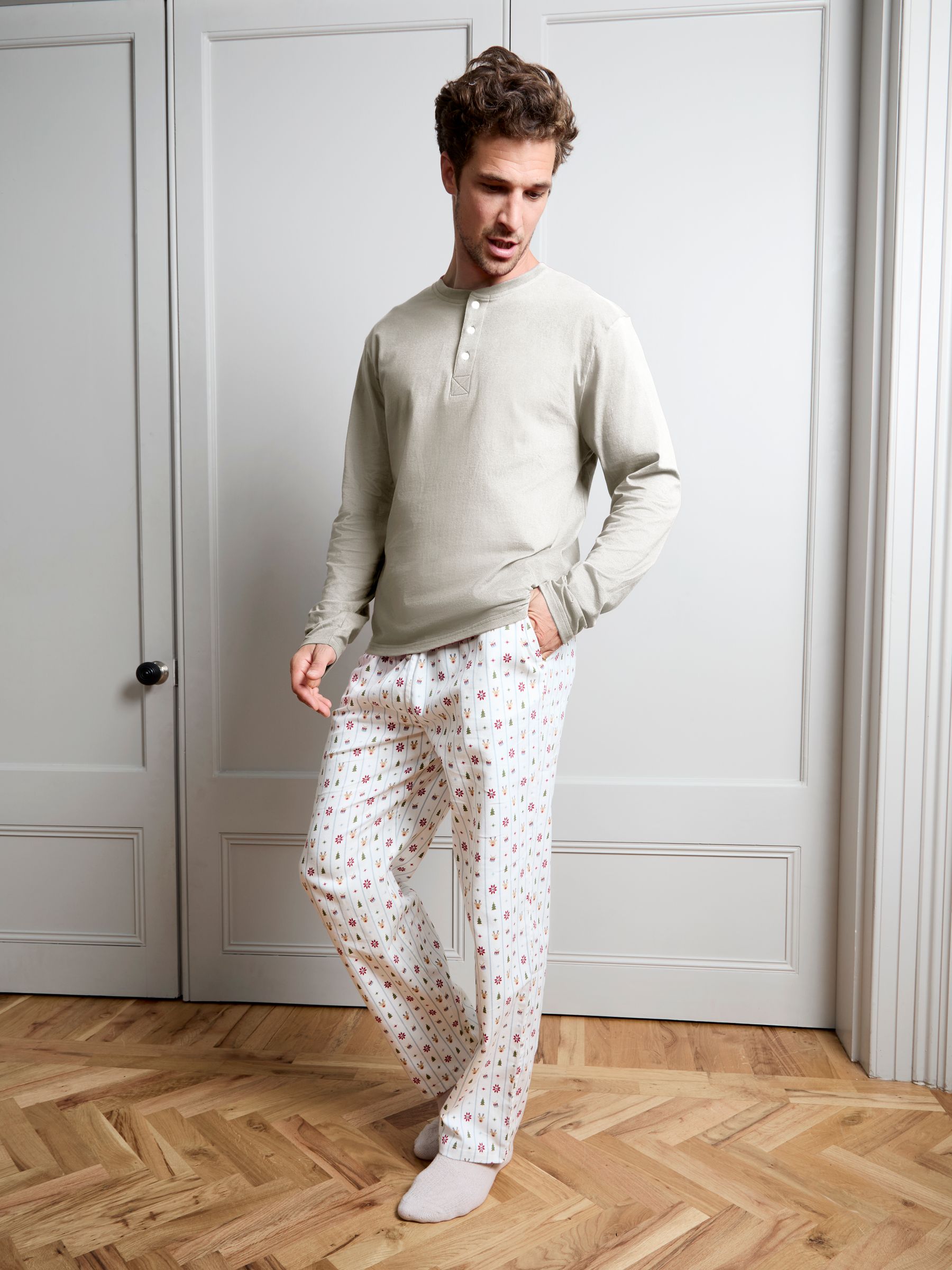 Cream Christmas Character Stripe Men's Pyjamas - Image 1 of 5