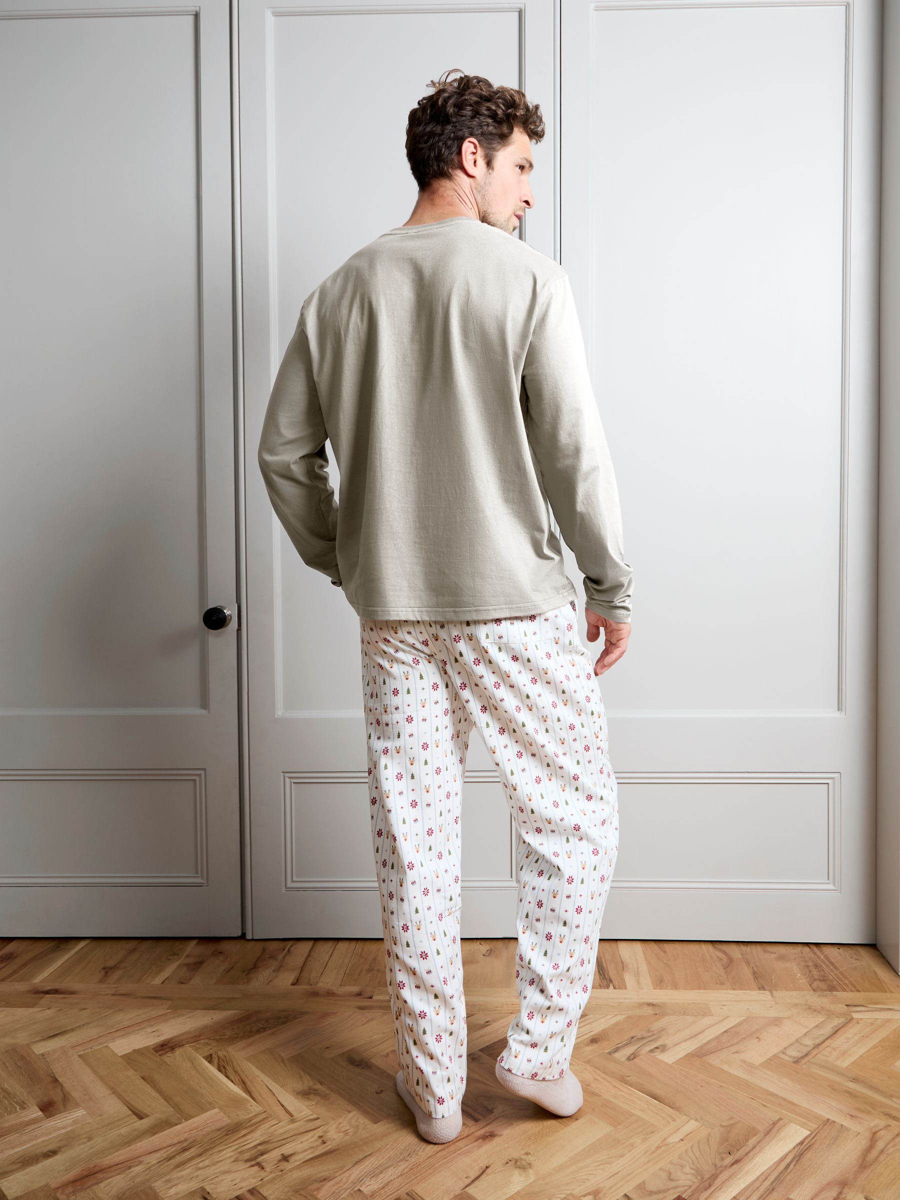 Cream Christmas Character Stripe Men's Pyjamas - Image 2 of 5 Cream Christmas Character Stripe Men's Pyjamas - Image 2 of 5