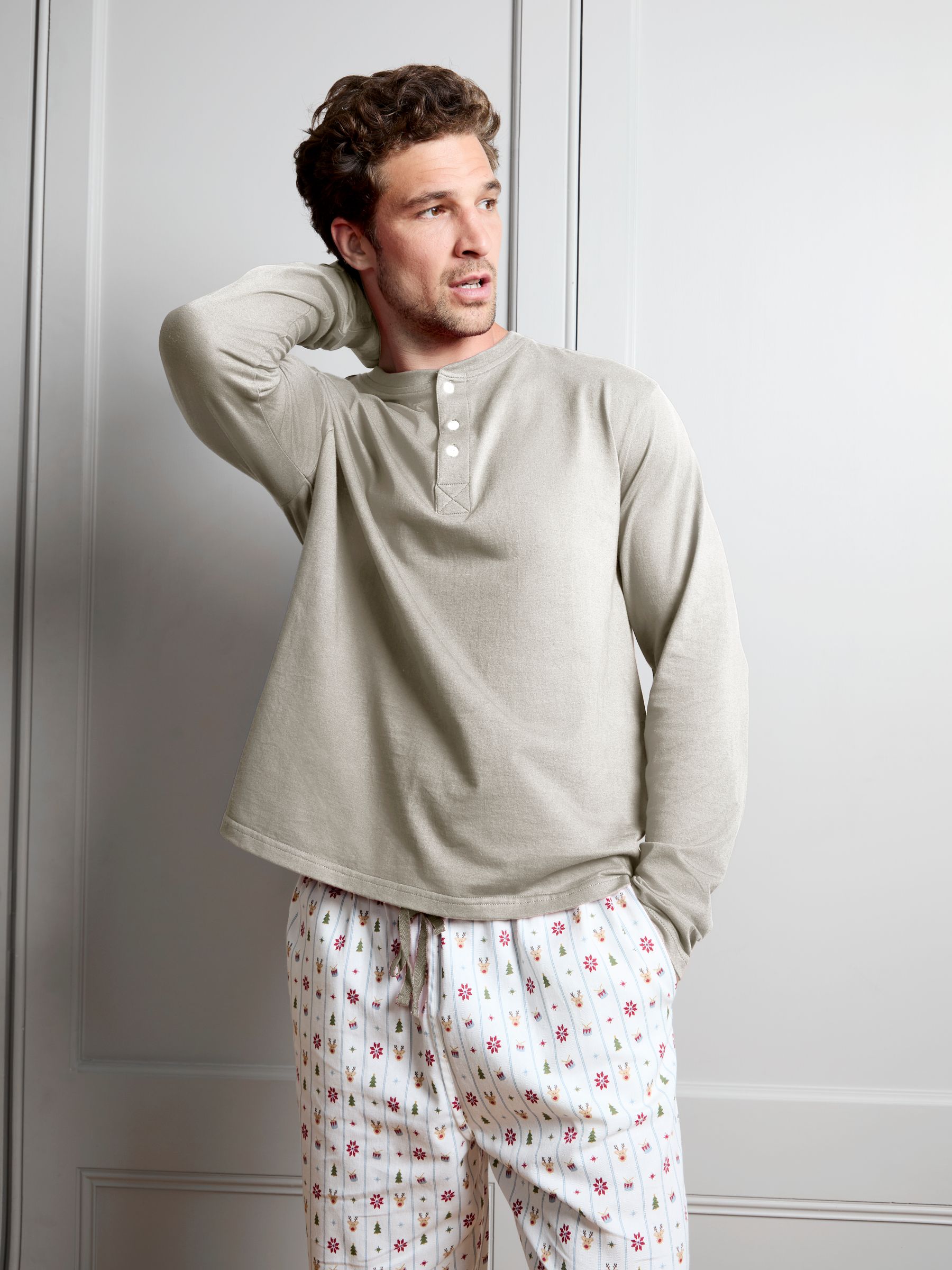 Cream Christmas Character Stripe Men's Pyjamas - Image 3 of 5