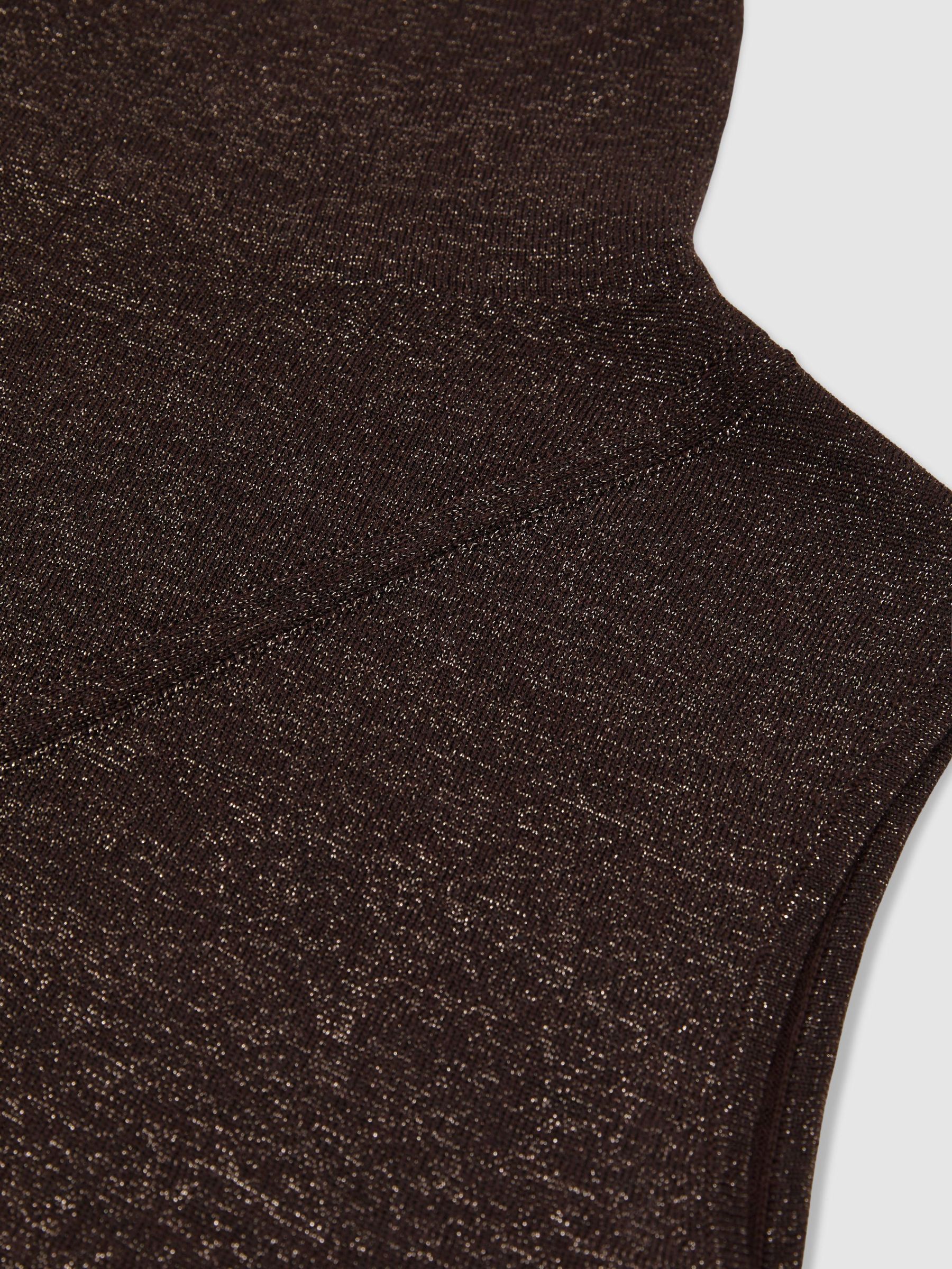 Wool-Blend Metallic-Knit Funnel-Neck Vest in Chocolate Brown - Image 6 of 6