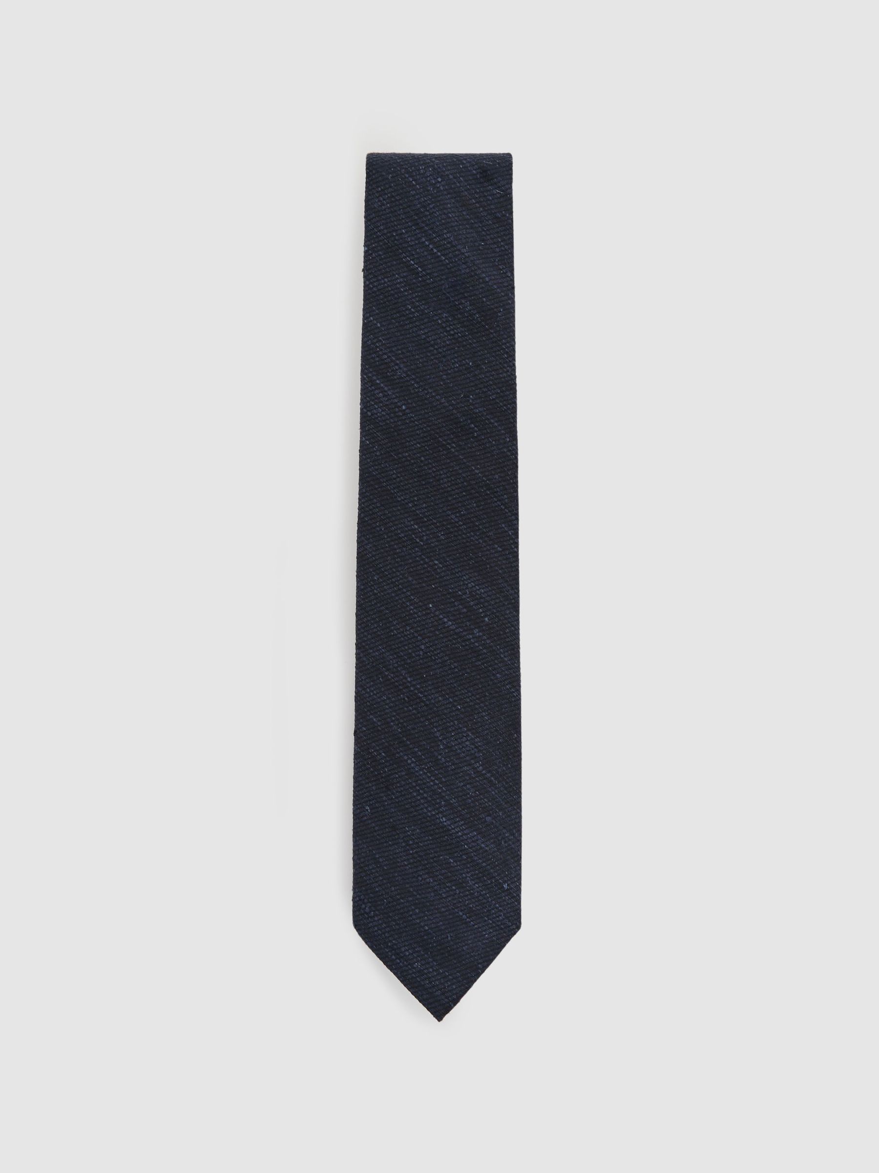 Silk-Blend Slub Textured Tie in Navy - Image 2 of 5 Silk-Blend Slub Textured Tie in Navy - Image 2 of 5