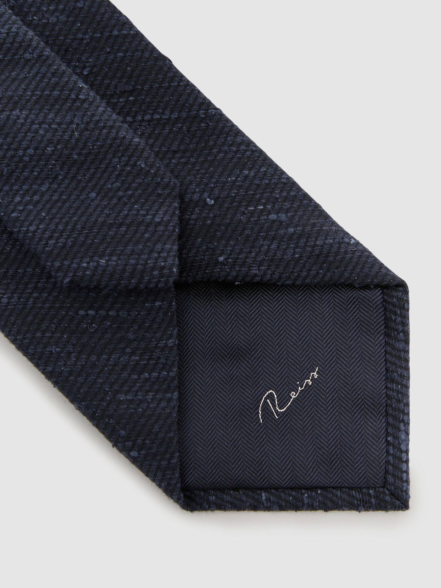 Silk-Blend Slub Textured Tie in Navy - Image 4 of 5