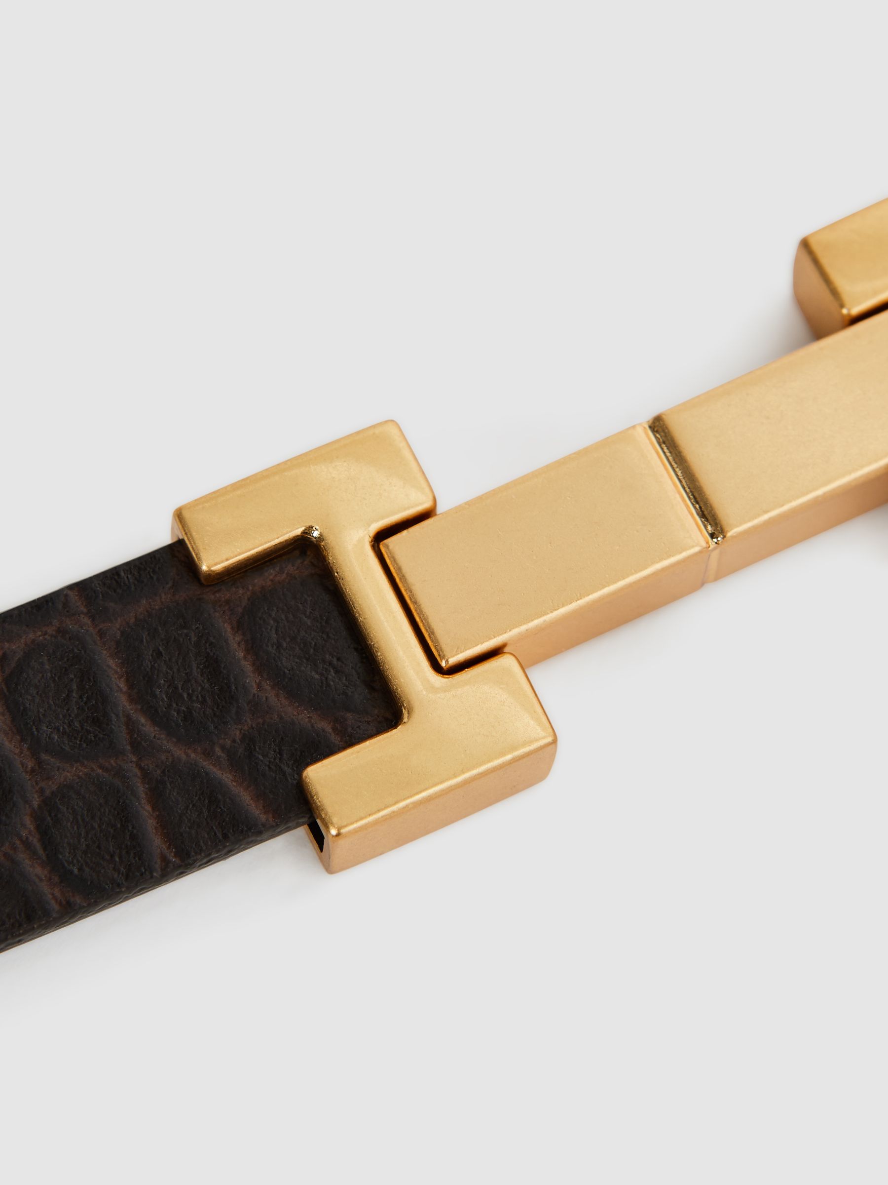Leather Square Hinge Belt in Chocolate - Image 3 of 4