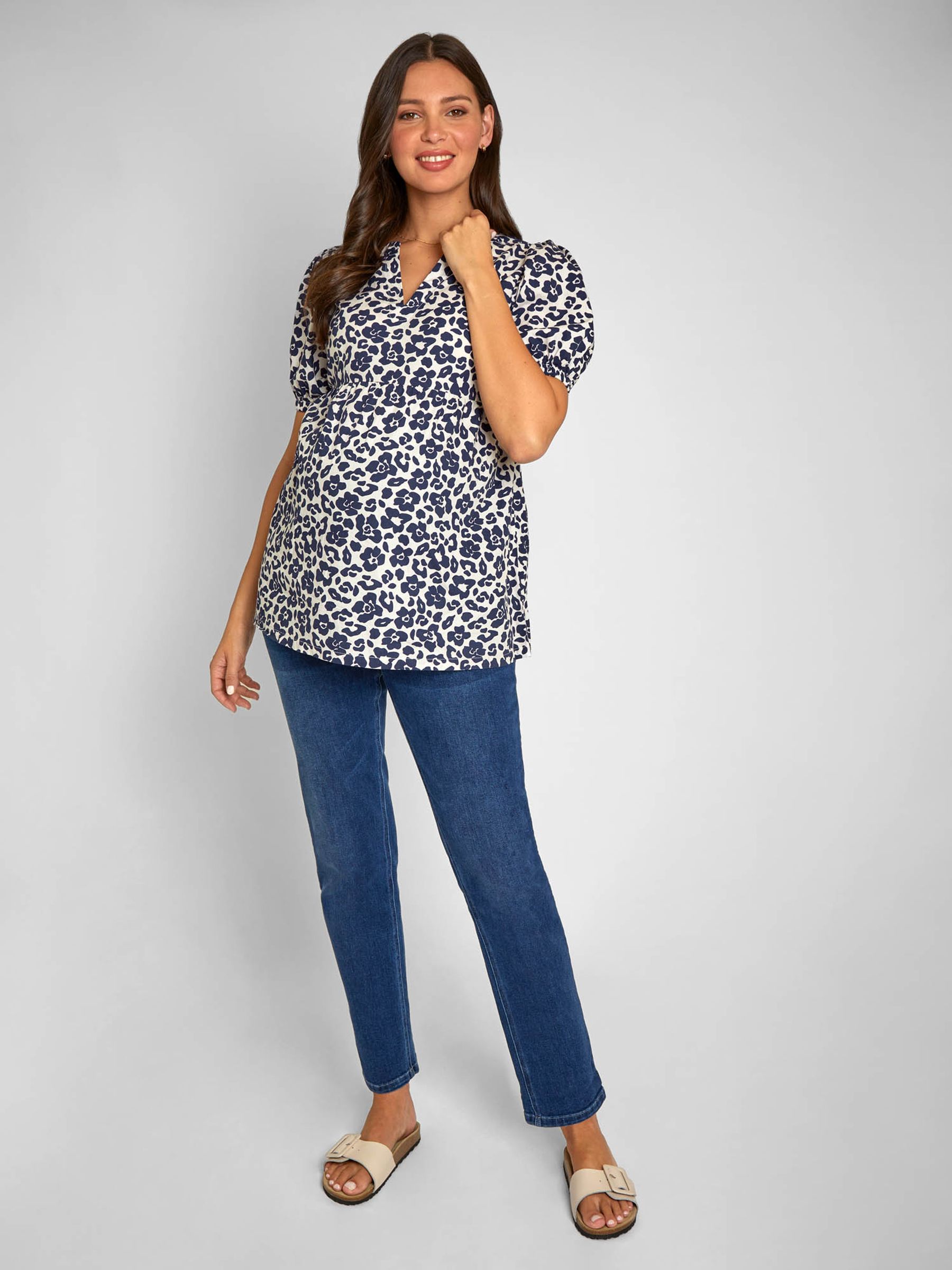 Blue Floral Animal Print Maternity Blouse - Image 2 of 6