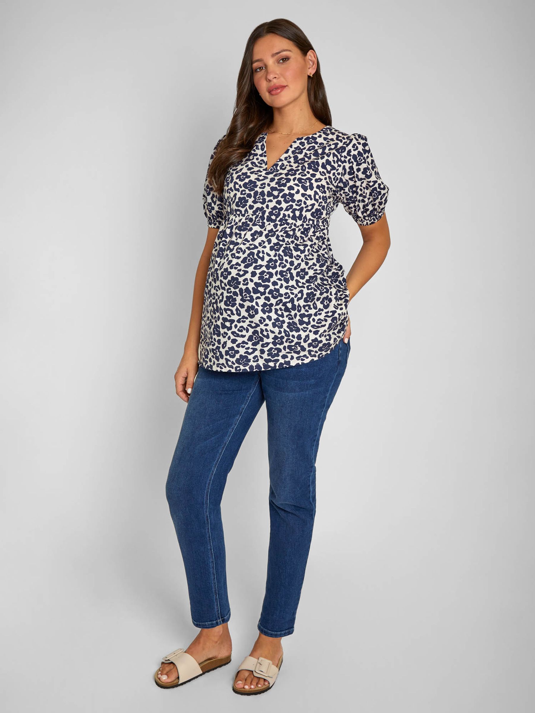 Blue Floral Animal Print Maternity Blouse - Image 5 of 6